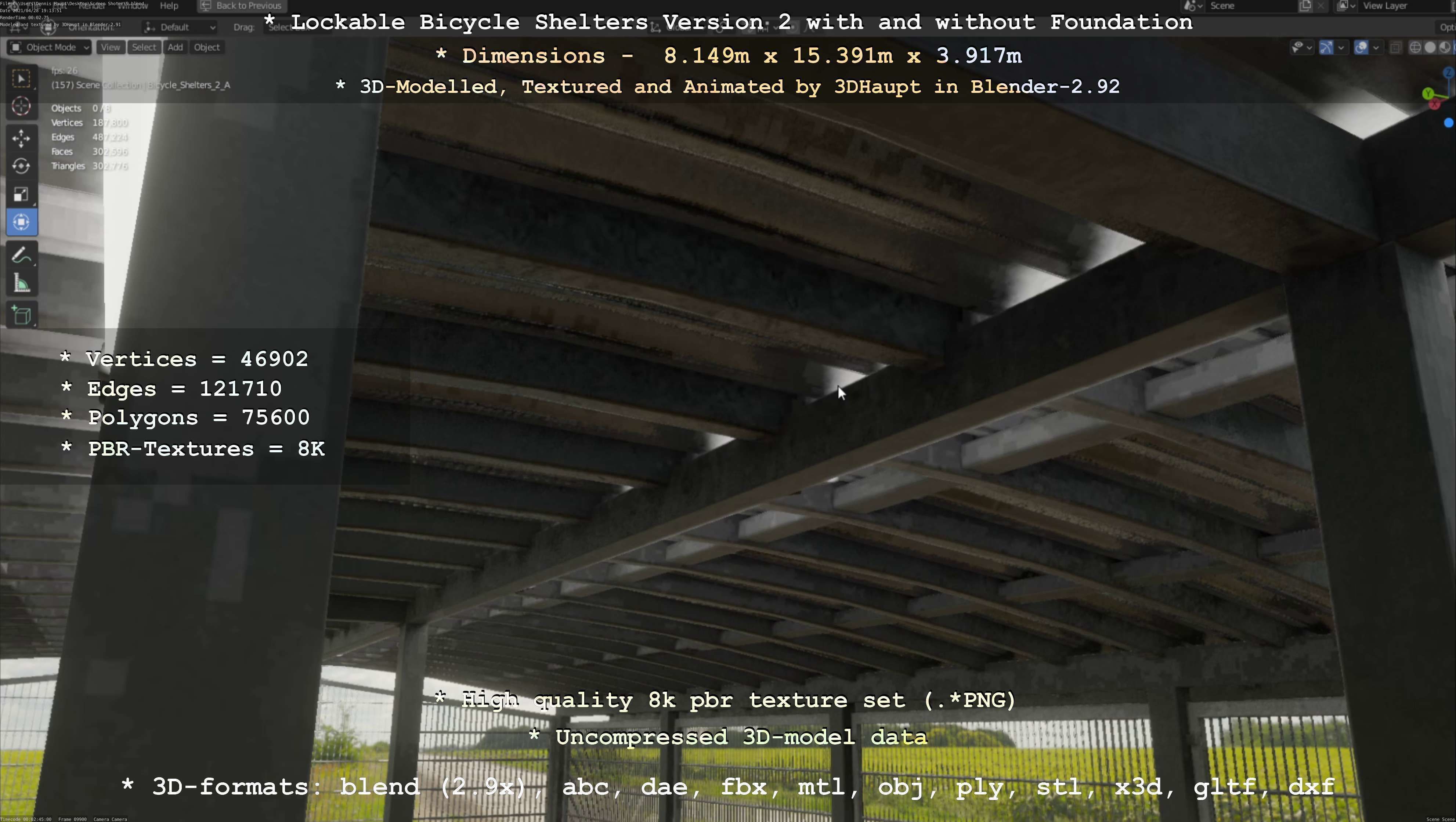 Lockable Bicycle Shelters Version 2 - Fahrradboxen Low-poly 3D model_96