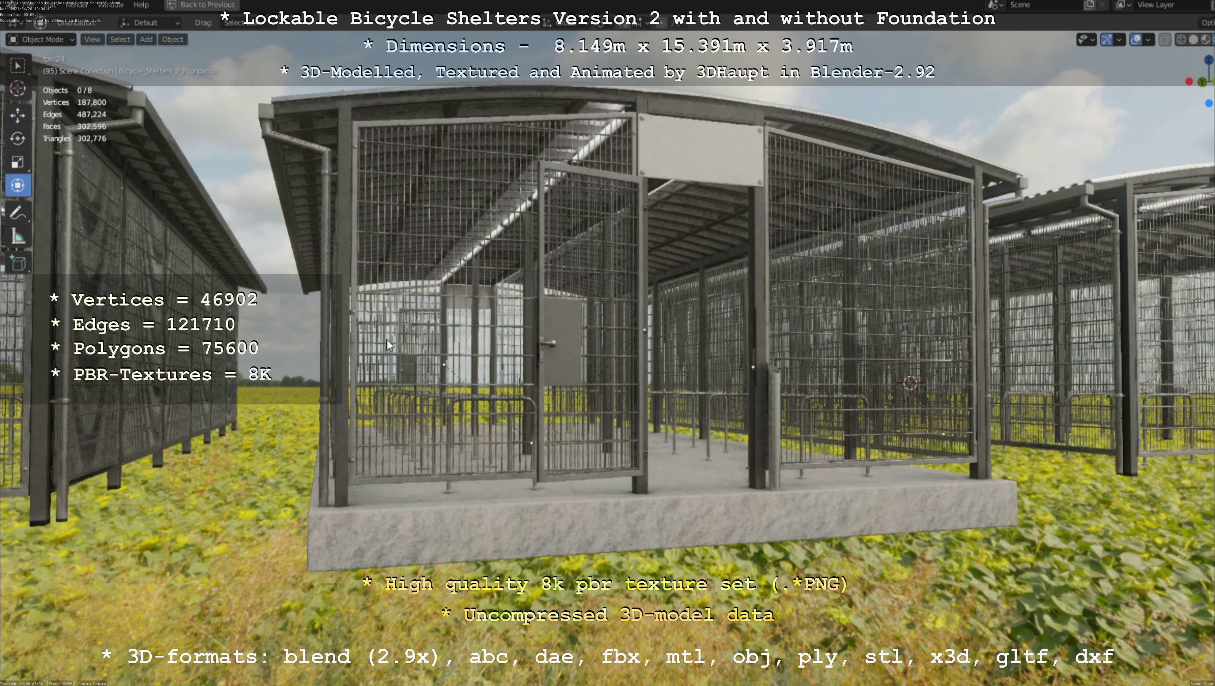 Lockable Bicycle Shelters Version 2 - Fahrradboxen Low-poly 3D model_24