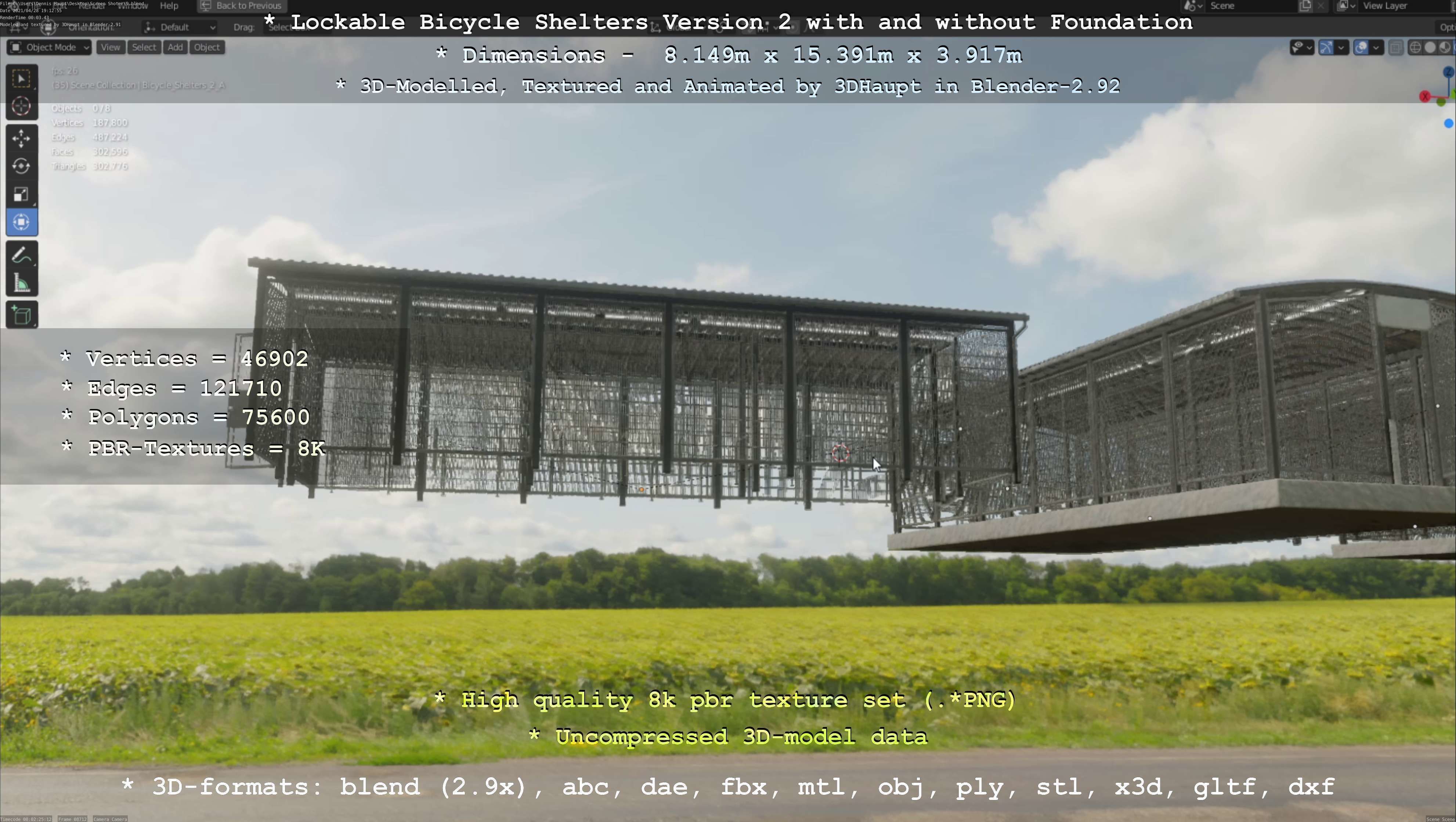 Lockable Bicycle Shelters Version 2 - Fahrradboxen Low-poly 3D model_109