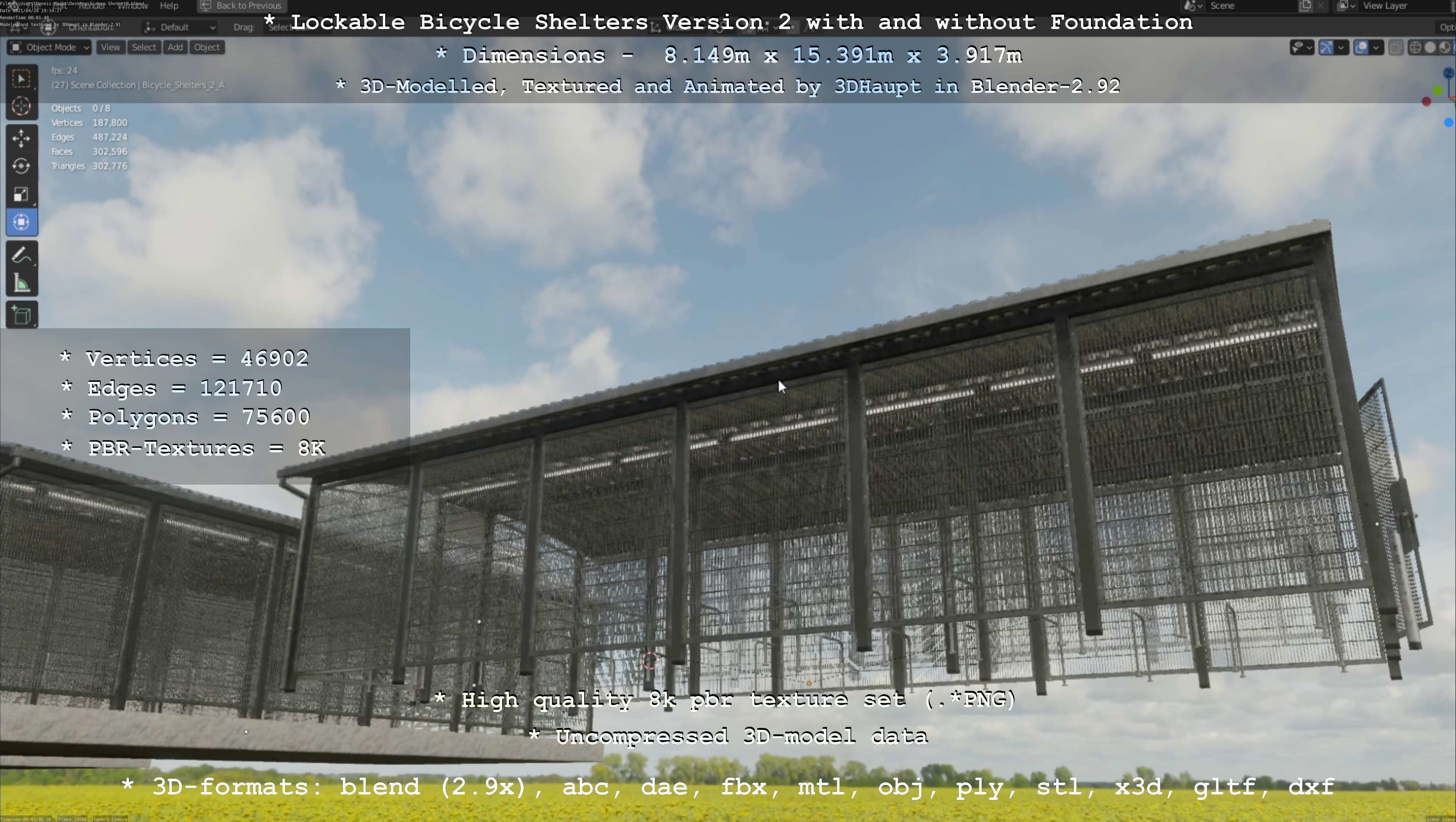 Lockable Bicycle Shelters Version 2 - Fahrradboxen Low-poly 3D model_21