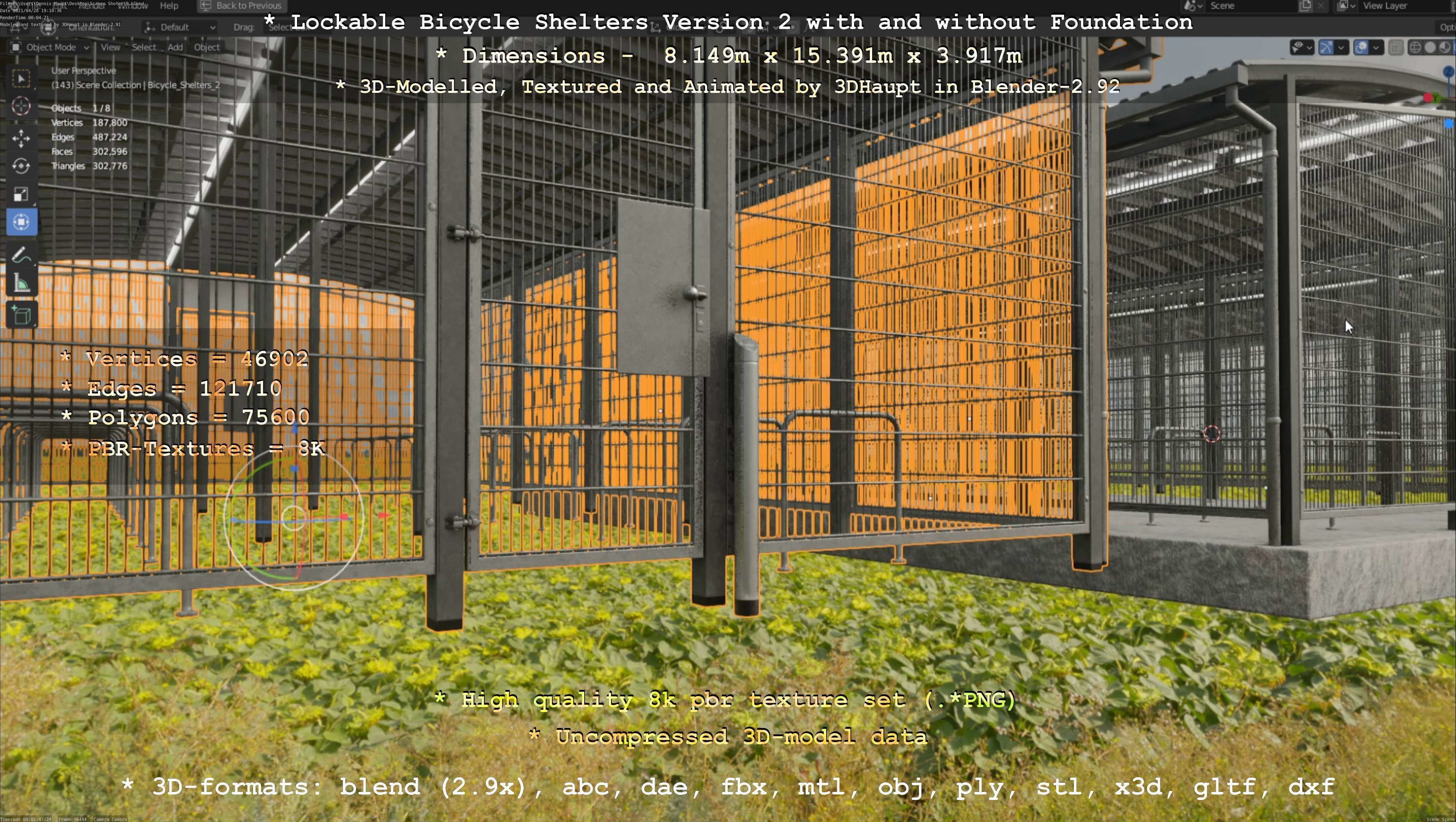 Lockable Bicycle Shelters Version 2 - Fahrradboxen Low-poly 3D model_79