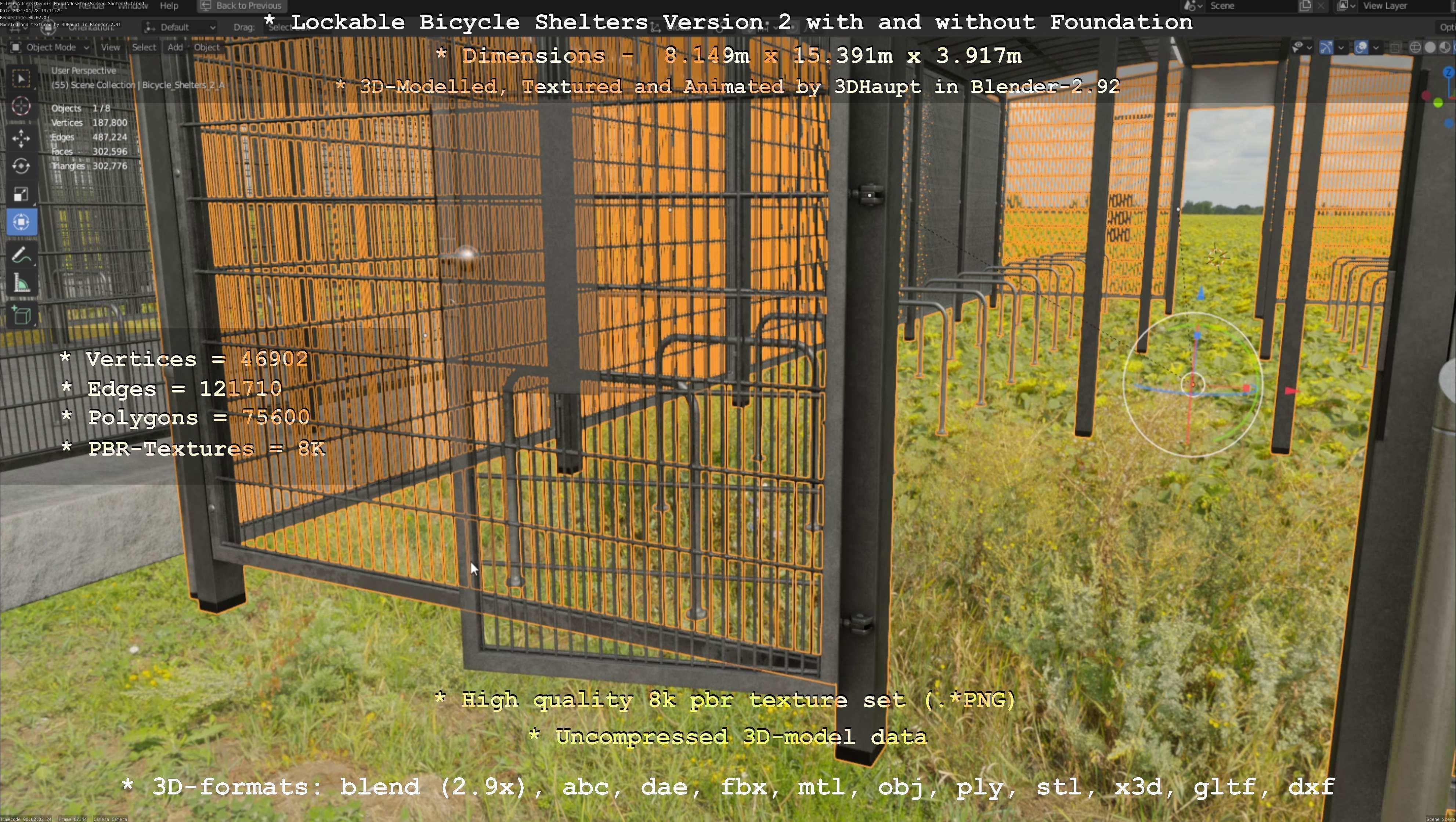 Lockable Bicycle Shelters Version 2 - Fahrradboxen Low-poly 3D model_101