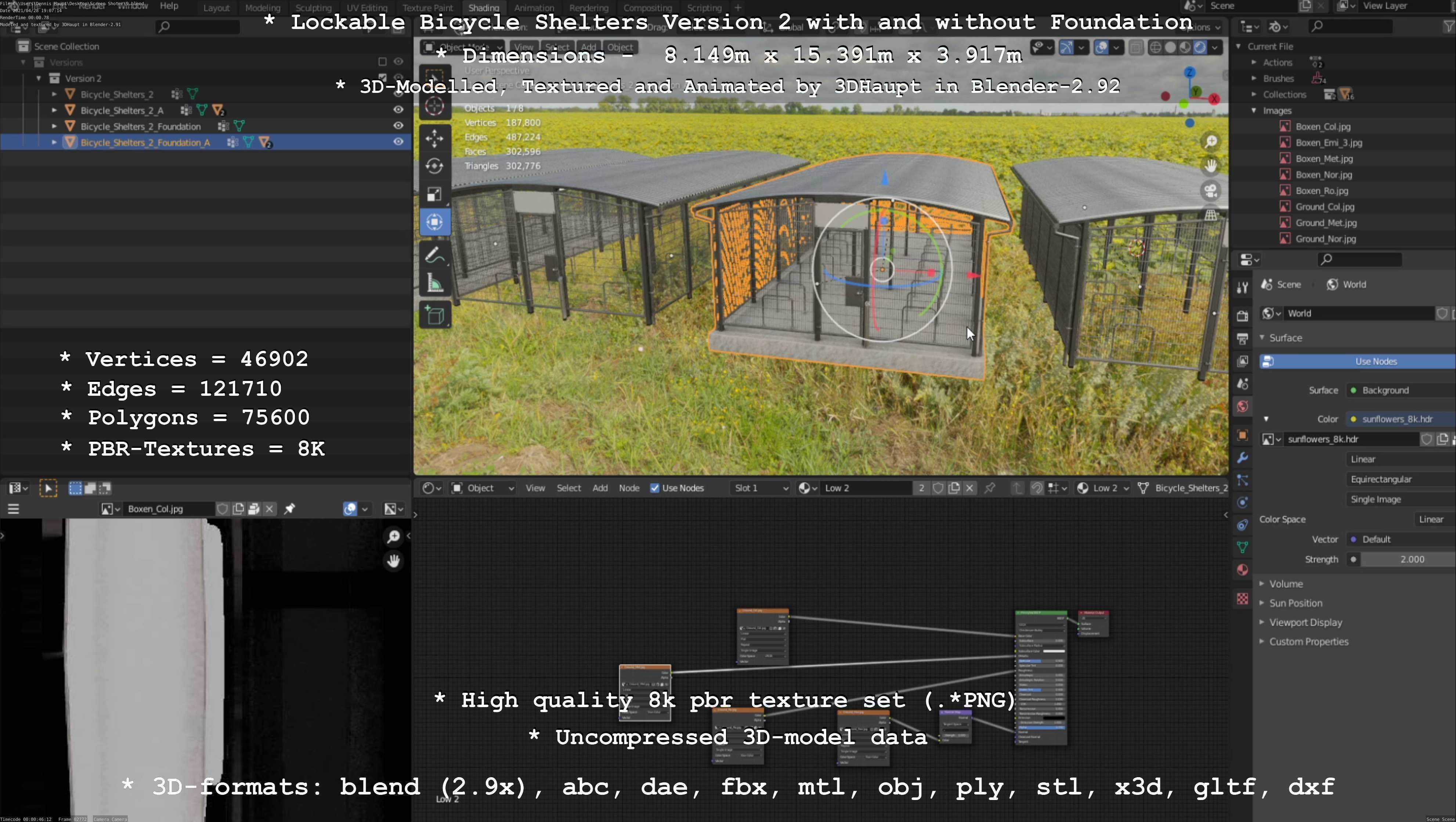 Lockable Bicycle Shelters Version 2 - Fahrradboxen Low-poly 3D model_40