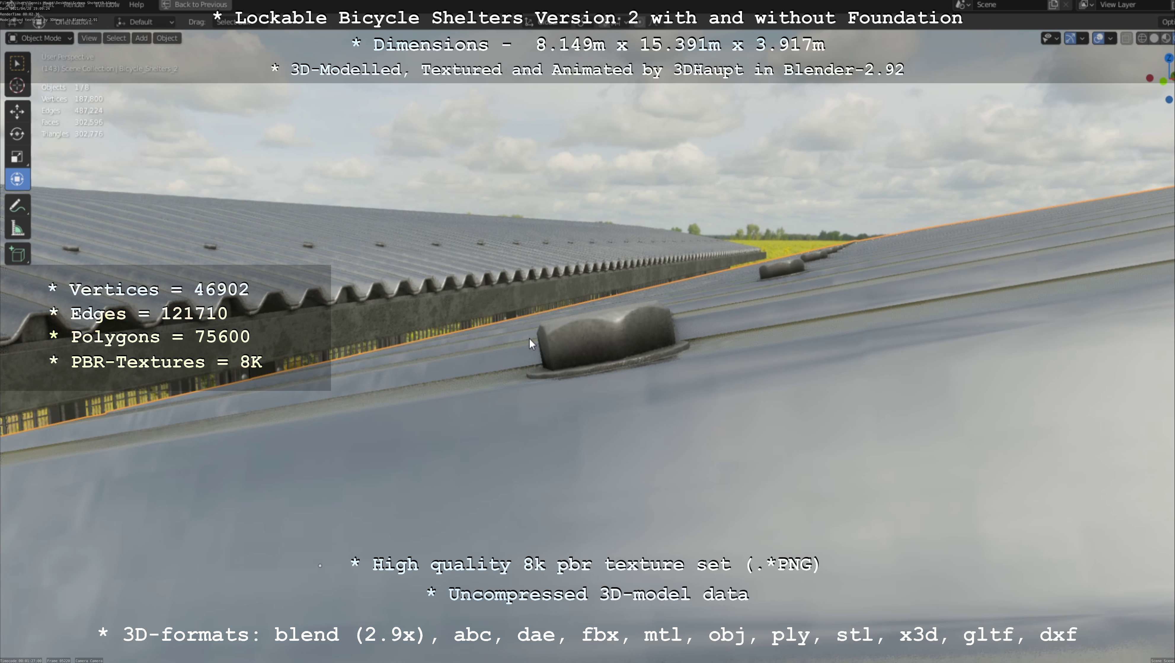 Lockable Bicycle Shelters Version 2 - Fahrradboxen Low-poly 3D model_61