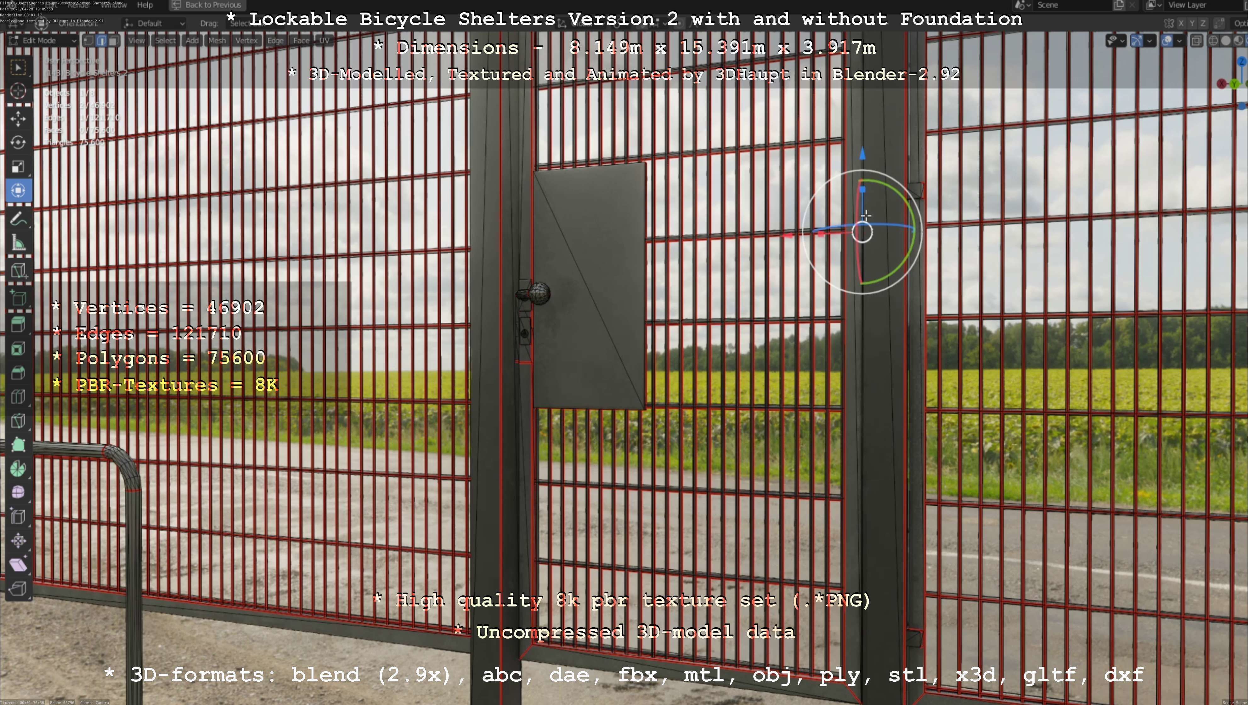 Lockable Bicycle Shelters Version 2 - Fahrradboxen Low-poly 3D model_78