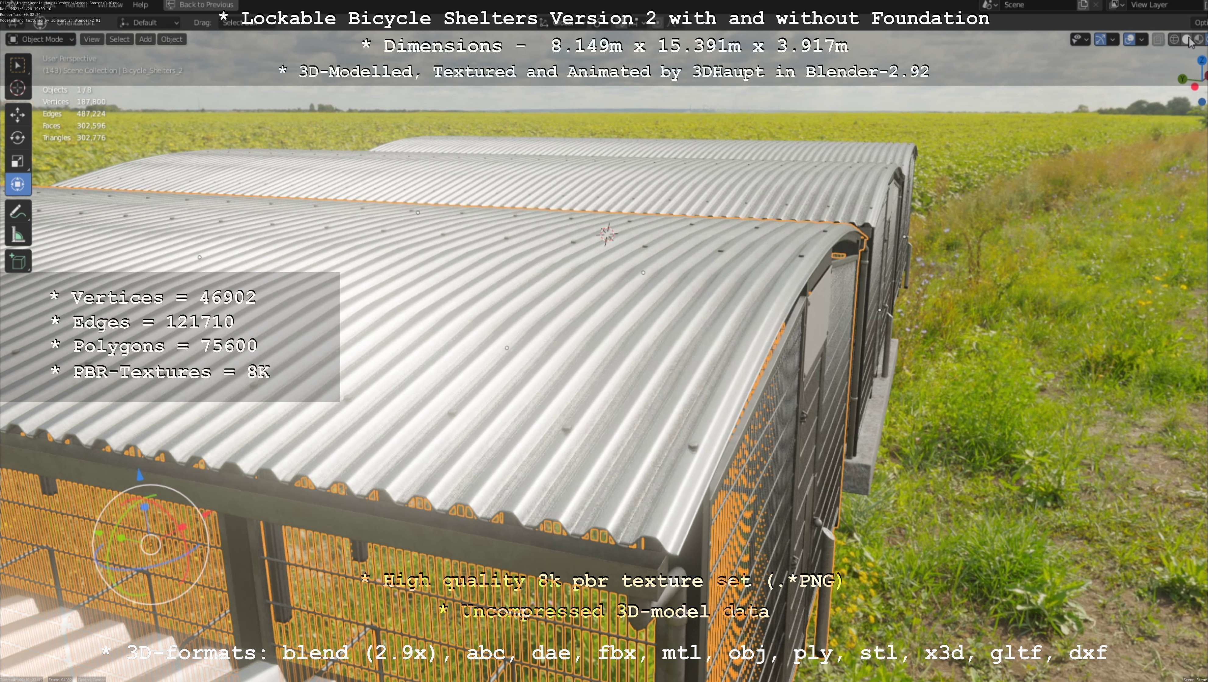 Lockable Bicycle Shelters Version 2 - Fahrradboxen Low-poly 3D model_63