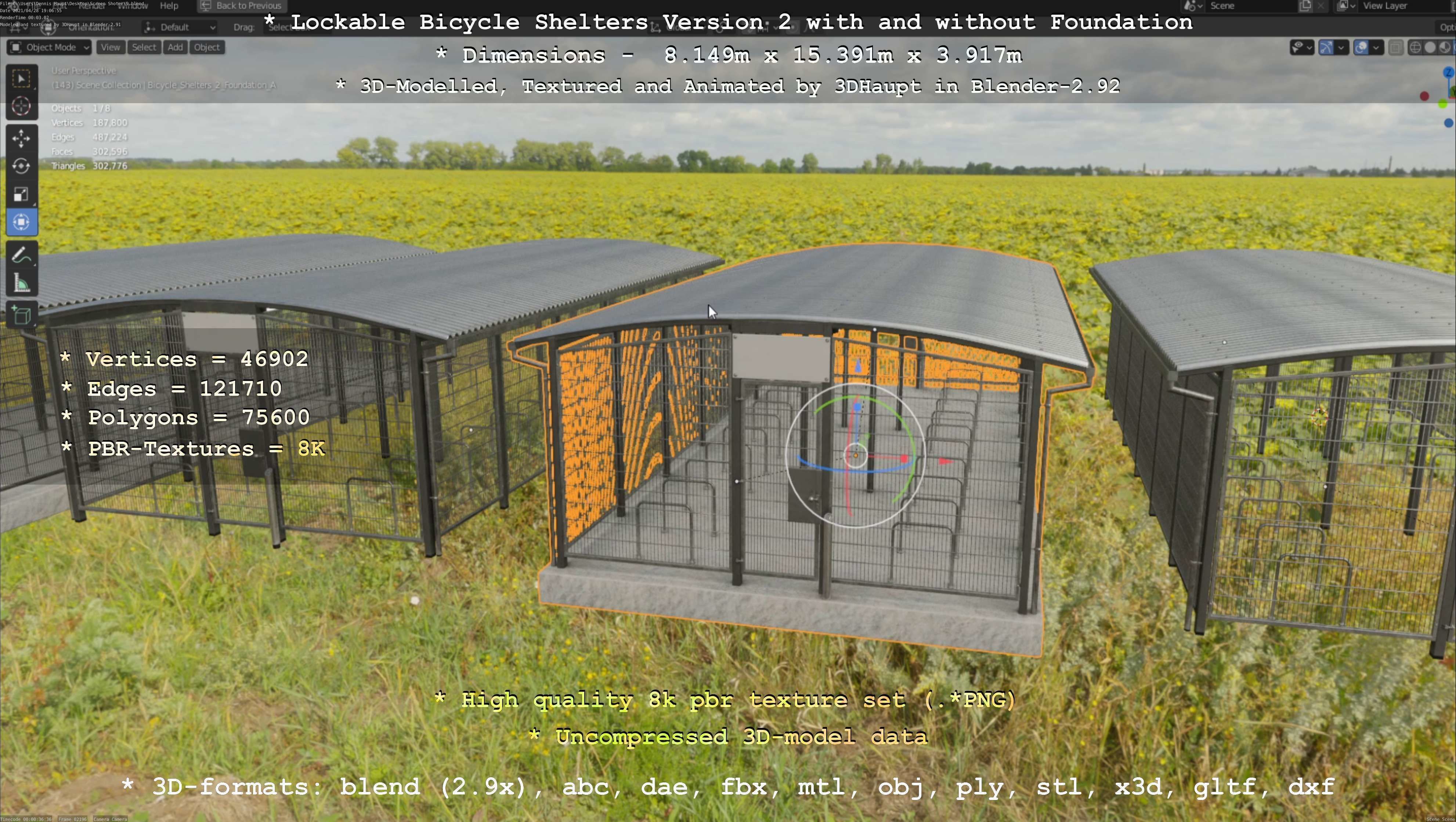 Lockable Bicycle Shelters Version 2 - Fahrradboxen Low-poly 3D model_130