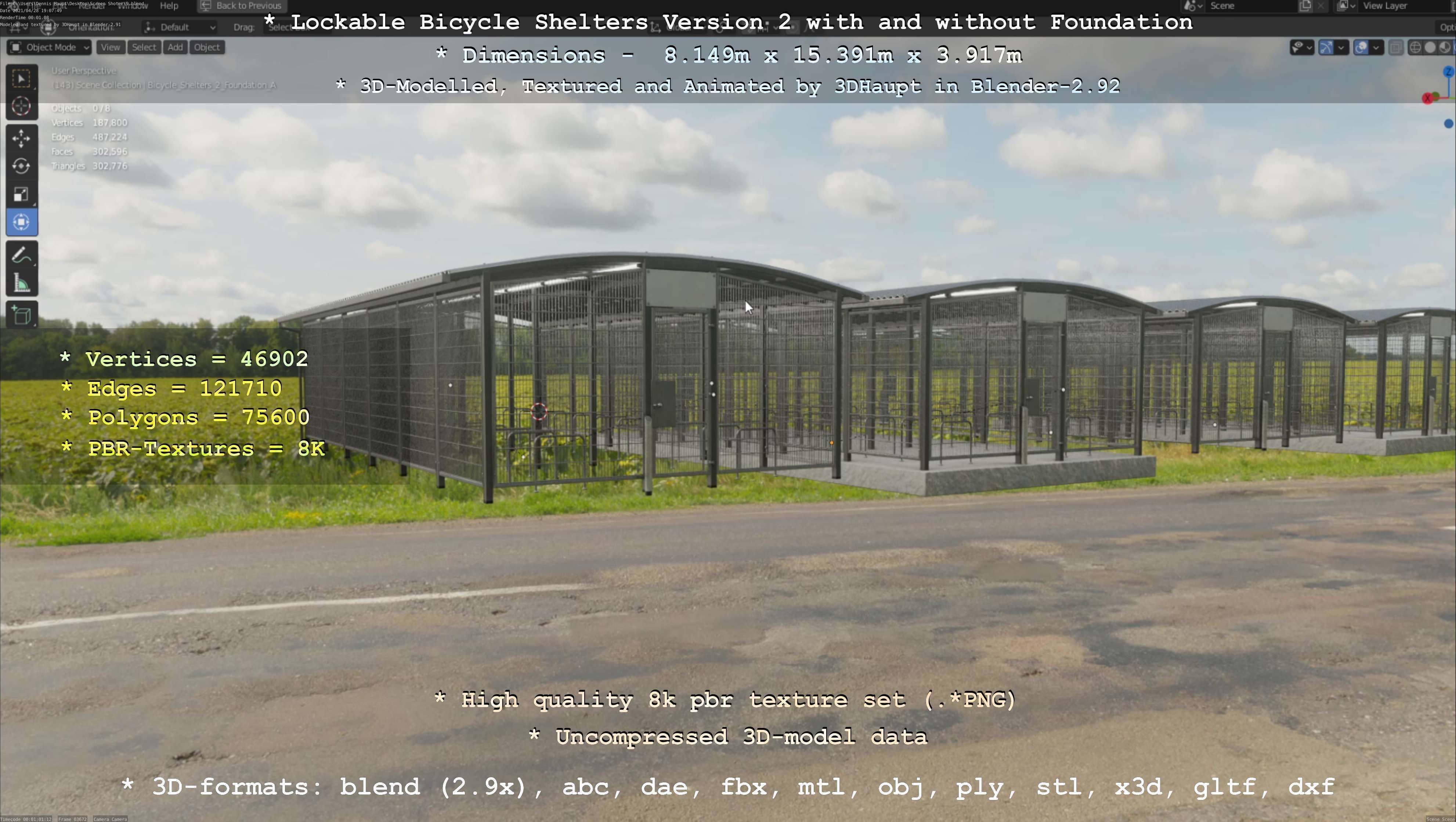 Lockable Bicycle Shelters Version 2 - Fahrradboxen Low-poly 3D model_48