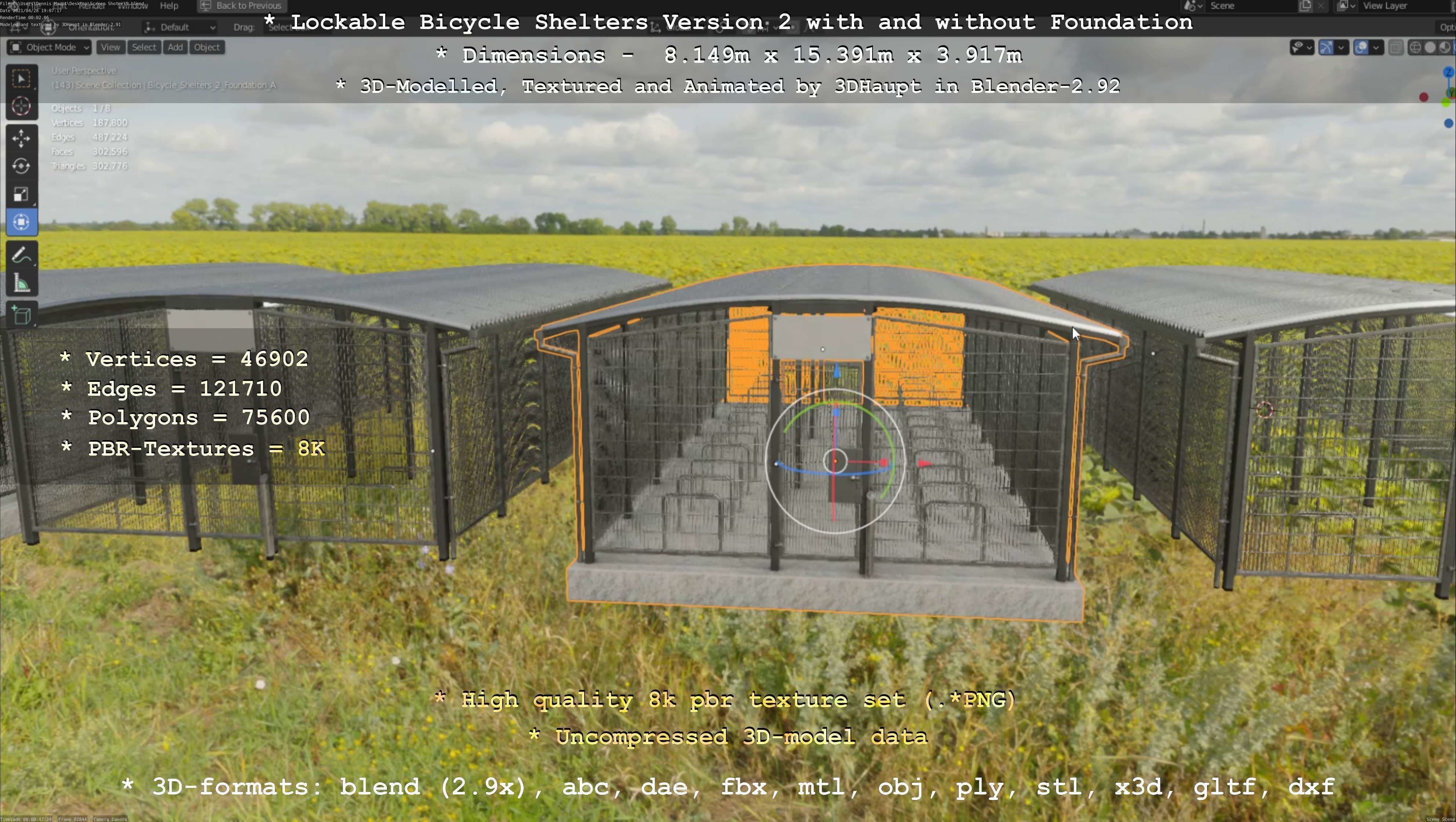 Lockable Bicycle Shelters Version 2 - Fahrradboxen Low-poly 3D model_127