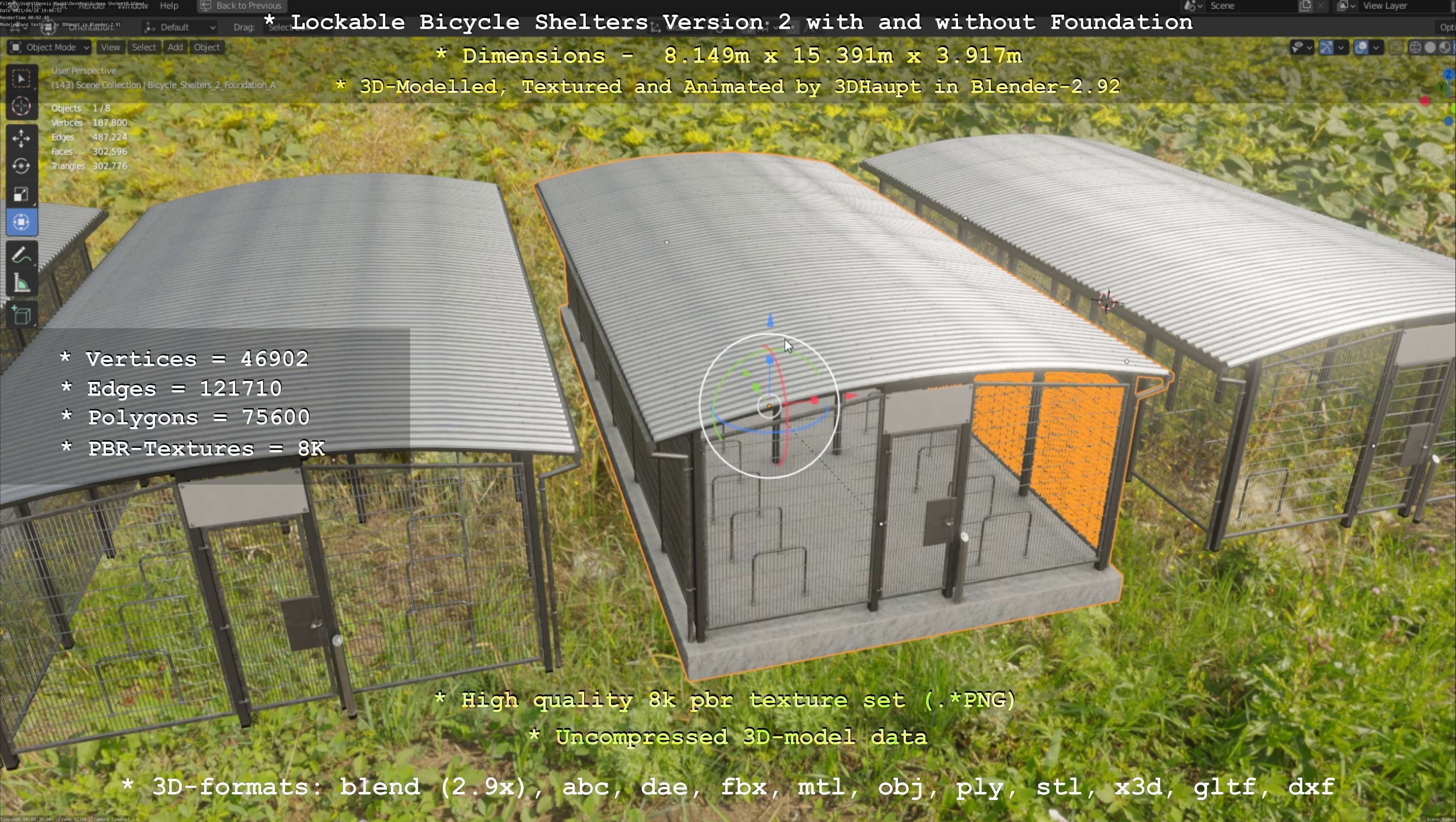 Lockable Bicycle Shelters Version 2 - Fahrradboxen Low-poly 3D model_122