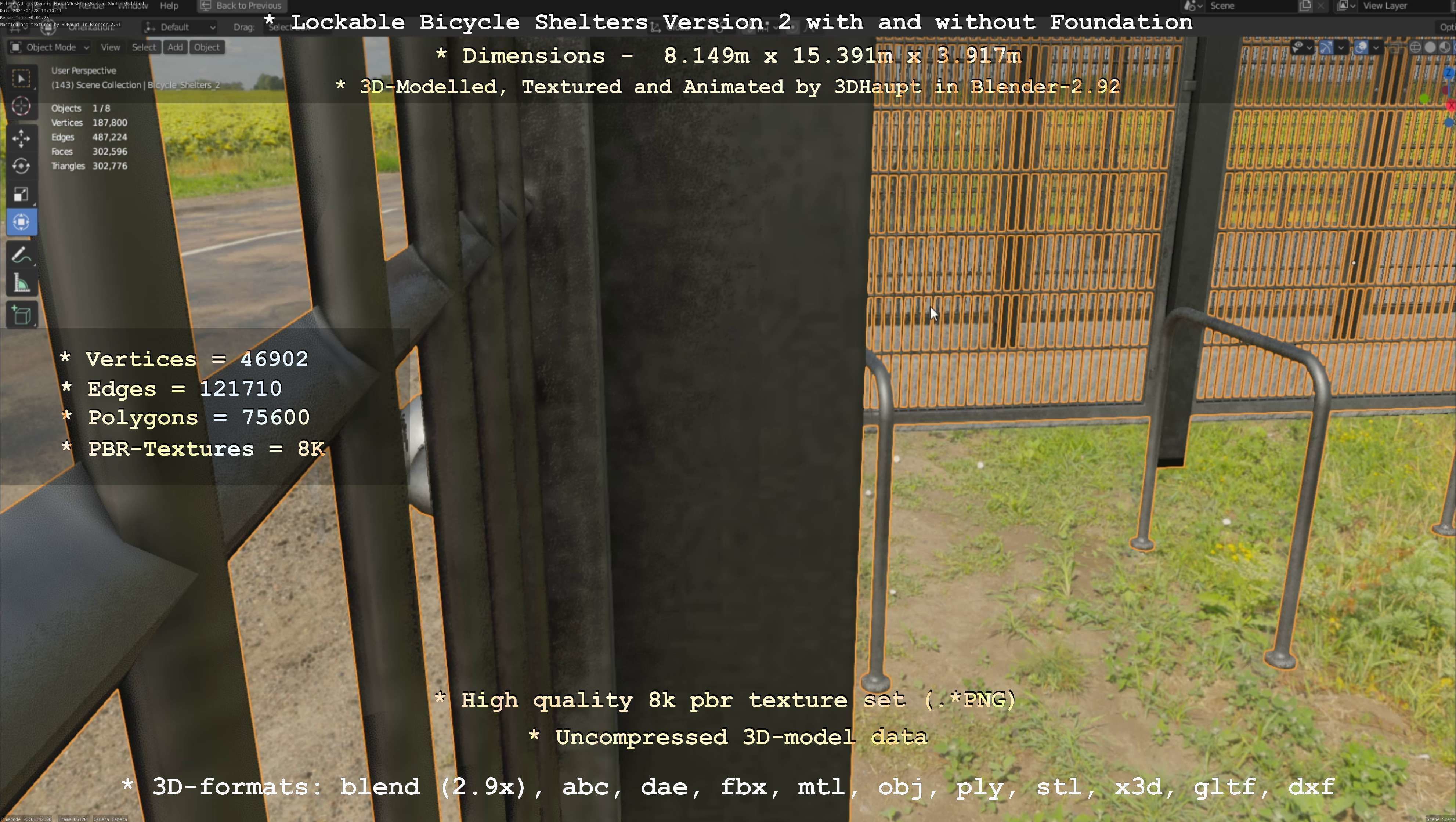 Lockable Bicycle Shelters Version 2 - Fahrradboxen Low-poly 3D model_145