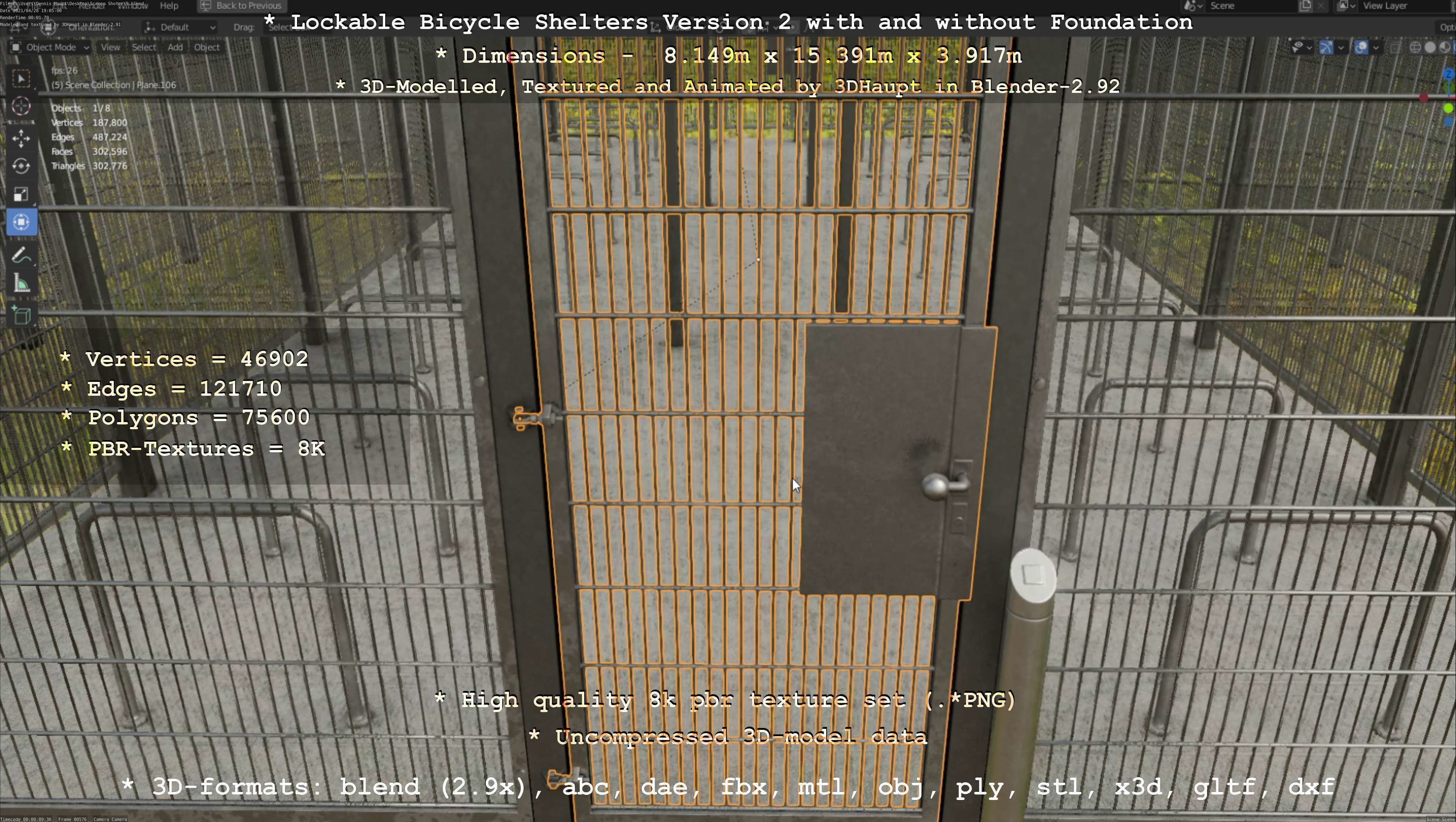 Lockable Bicycle Shelters Version 2 - Fahrradboxen Low-poly 3D model_119