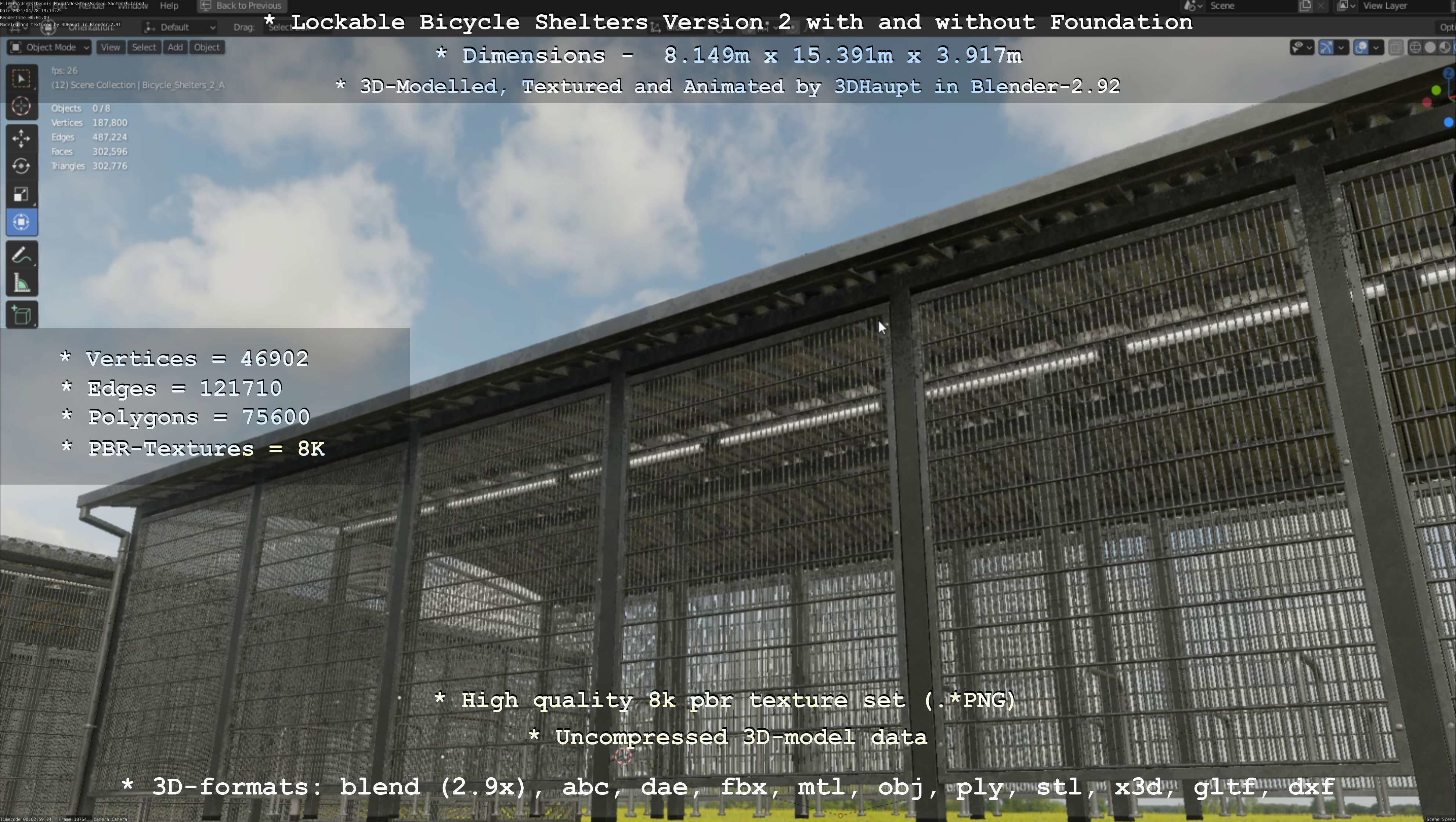 Lockable Bicycle Shelters Version 2 - Fahrradboxen Low-poly 3D model_93