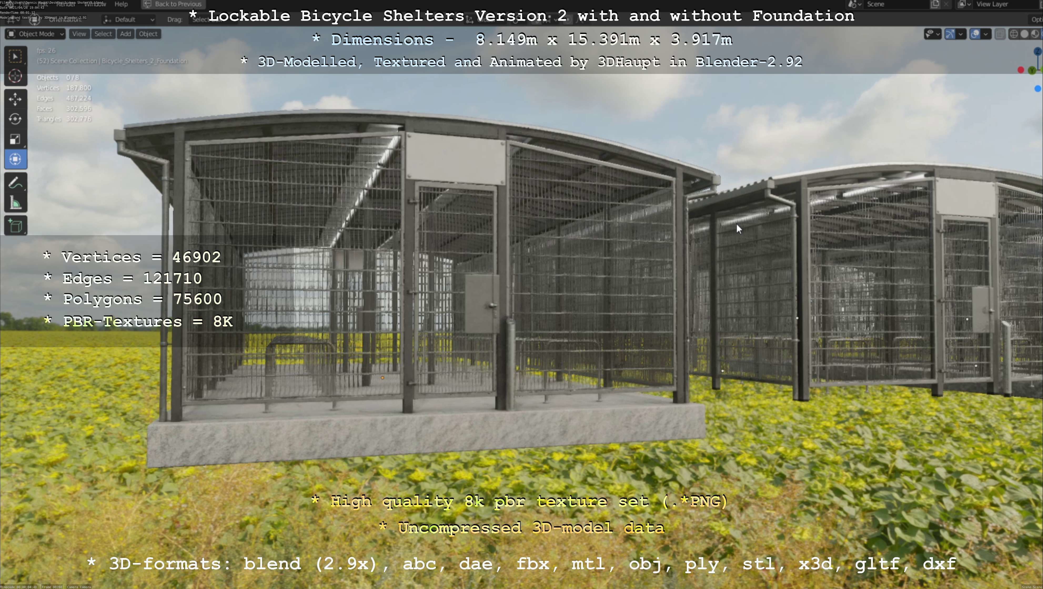 Lockable Bicycle Shelters Version 2 - Fahrradboxen Low-poly 3D model_19