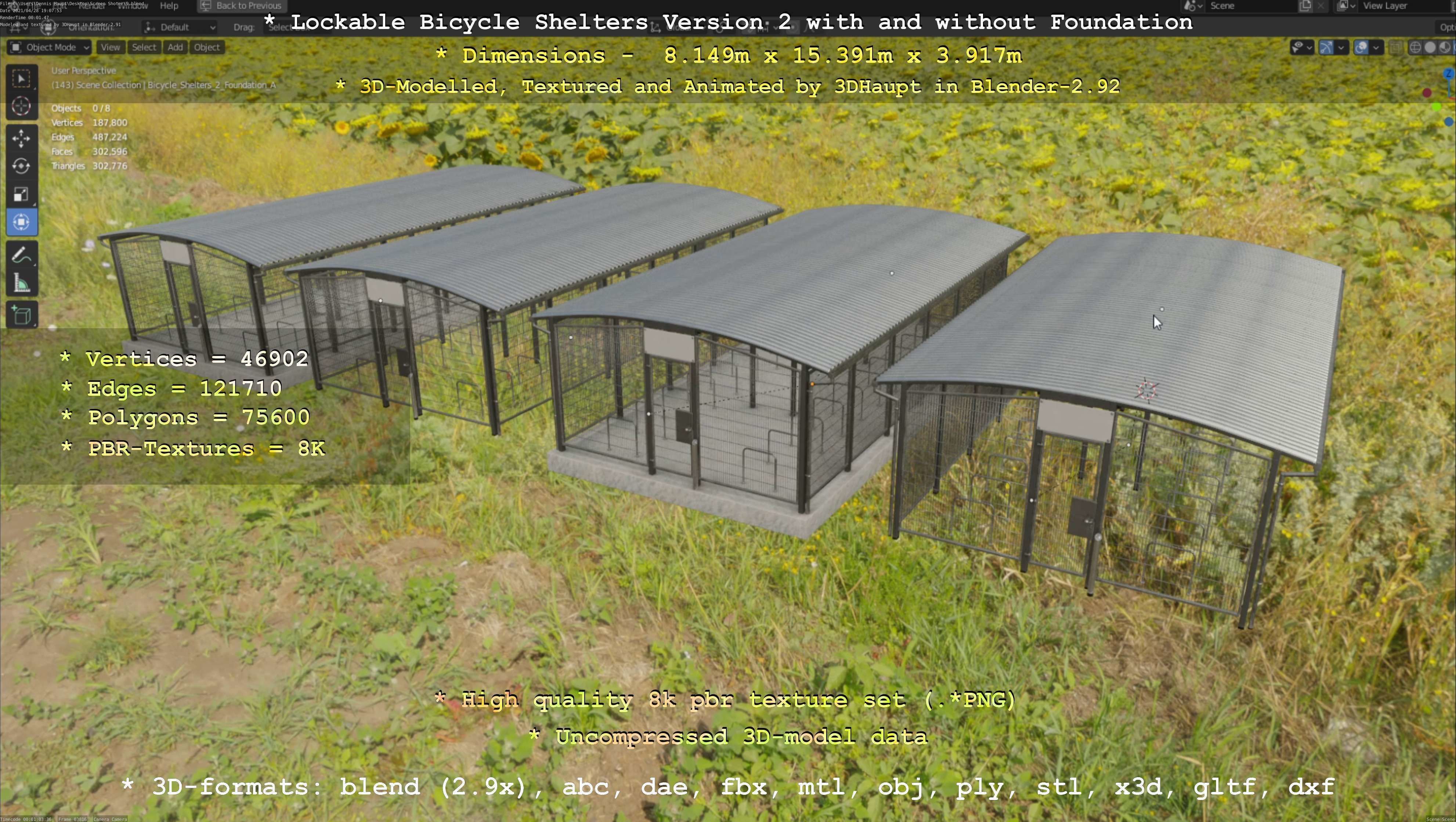 Lockable Bicycle Shelters Version 2 - Fahrradboxen Low-poly 3D model_50