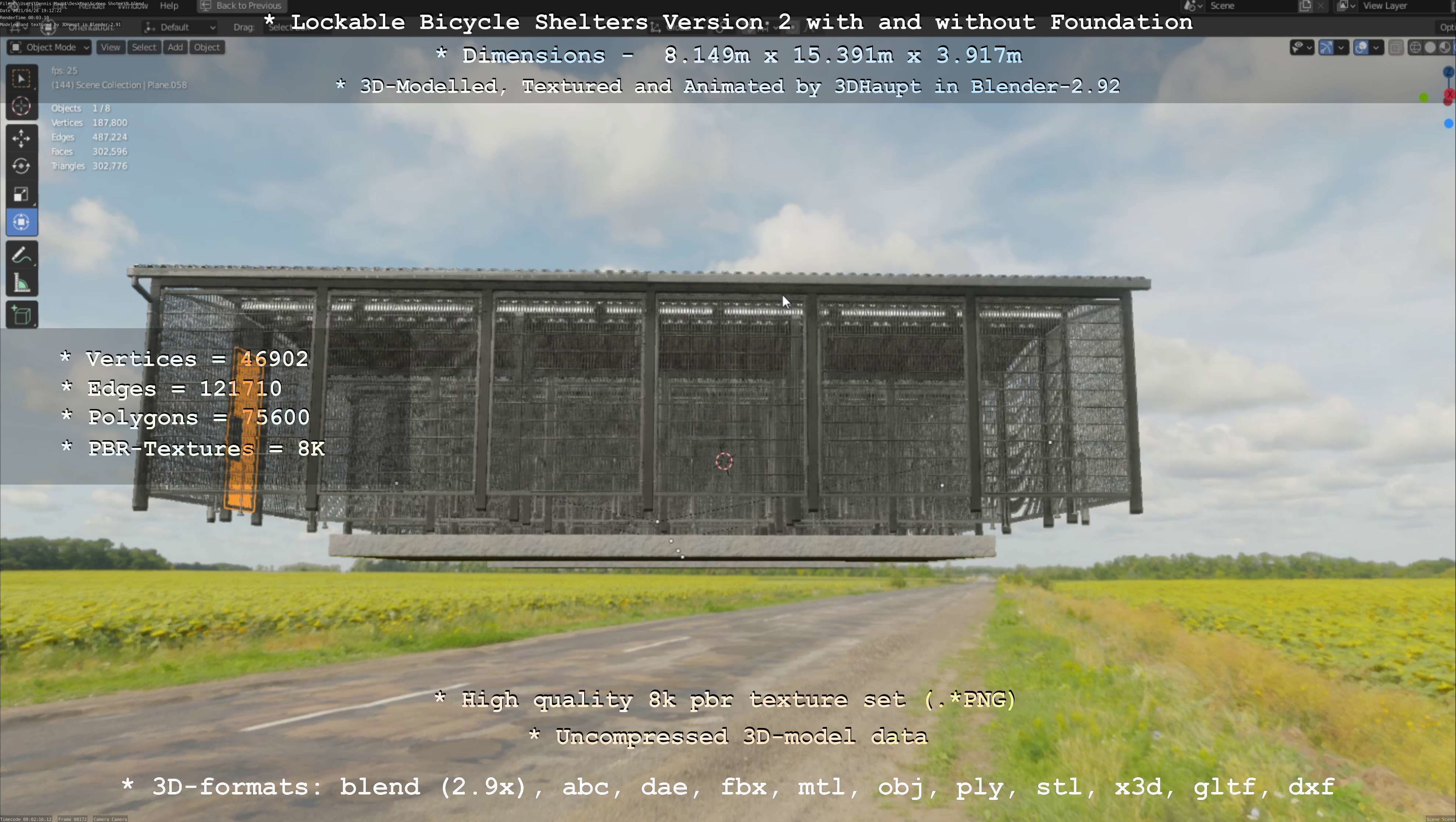 Lockable Bicycle Shelters Version 2 - Fahrradboxen Low-poly 3D model_105