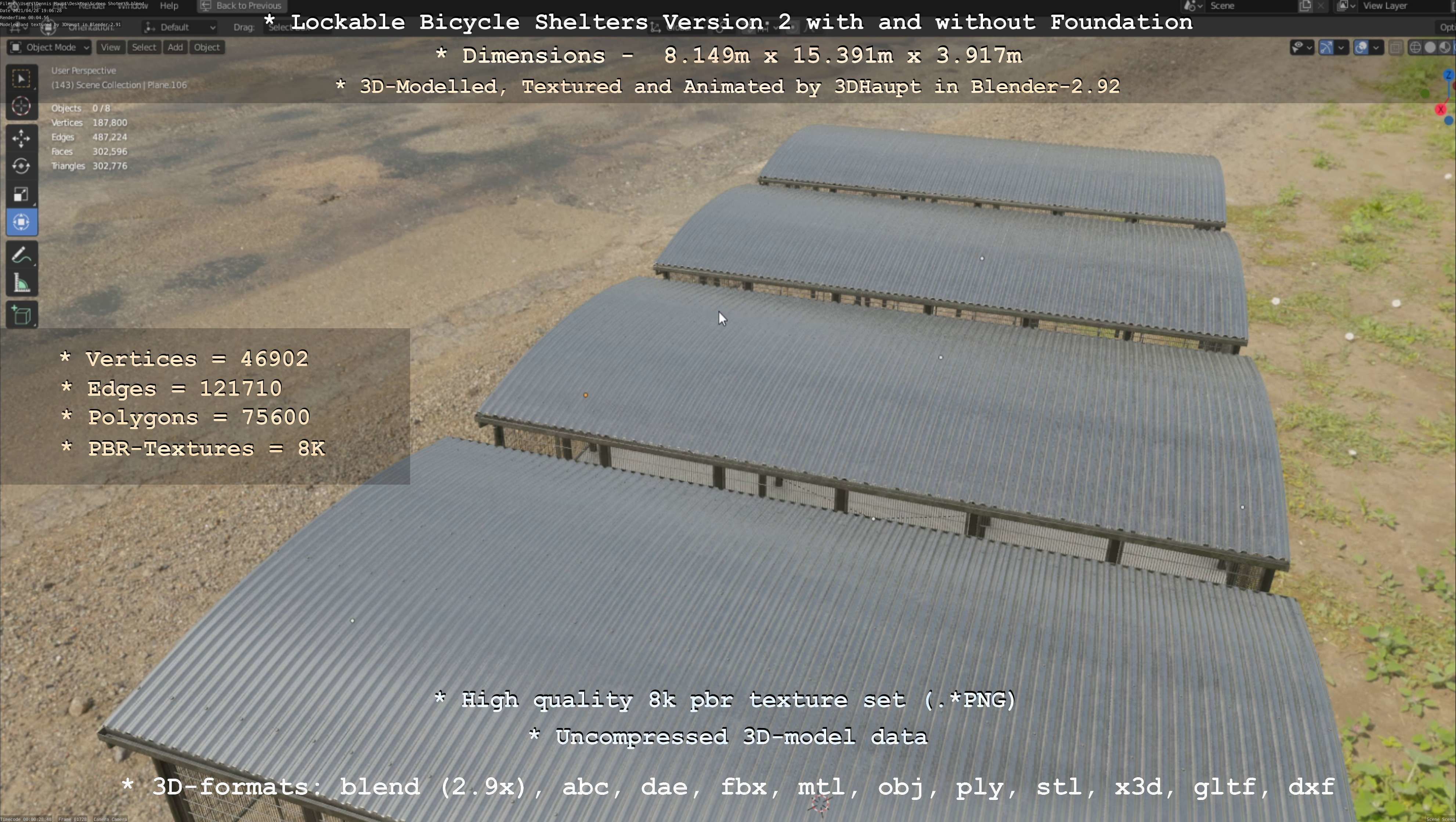 Lockable Bicycle Shelters Version 2 - Fahrradboxen Low-poly 3D model_128