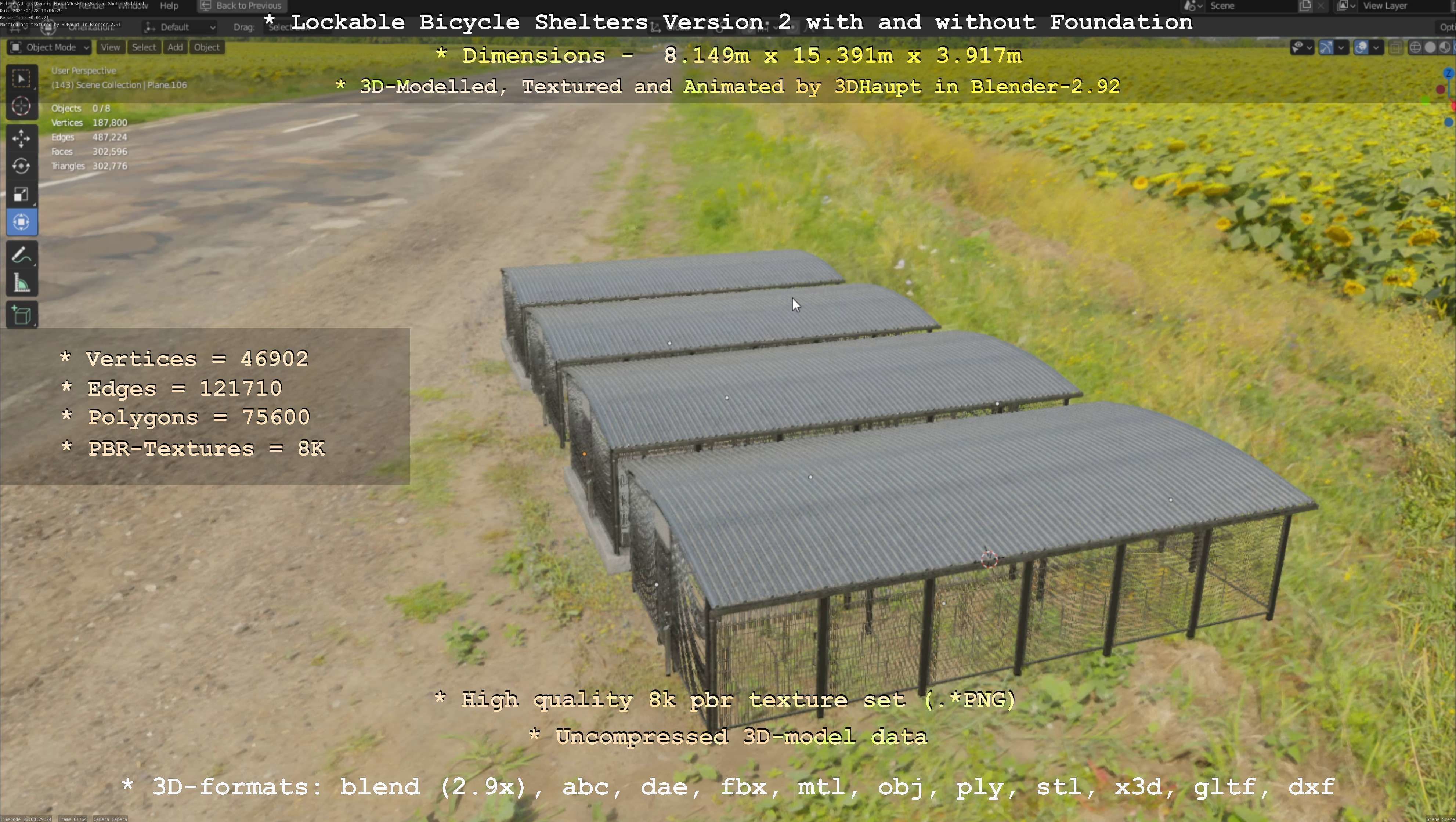 Lockable Bicycle Shelters Version 2 - Fahrradboxen Low-poly 3D model_123