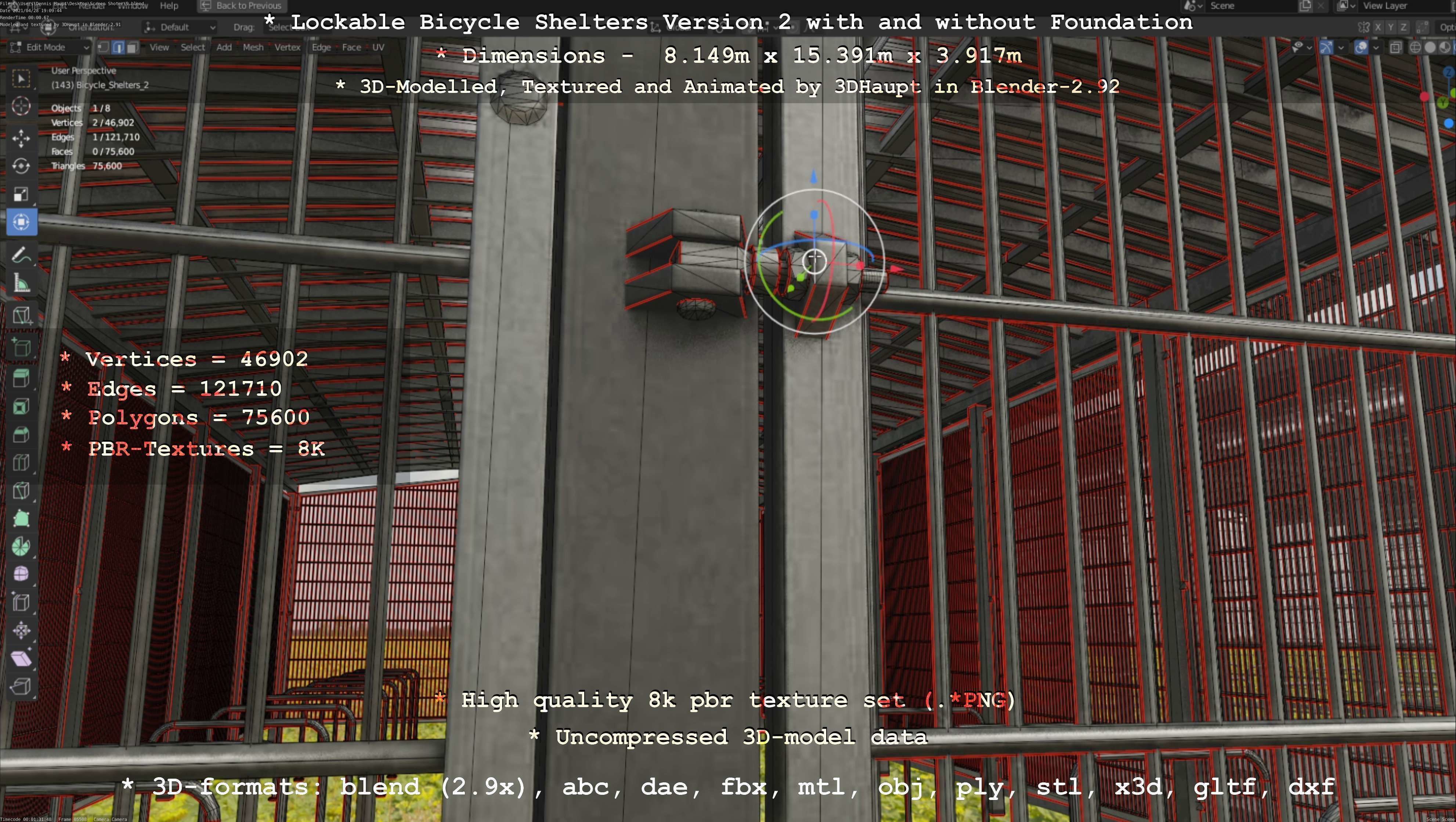 Lockable Bicycle Shelters Version 2 - Fahrradboxen Low-poly 3D model_144