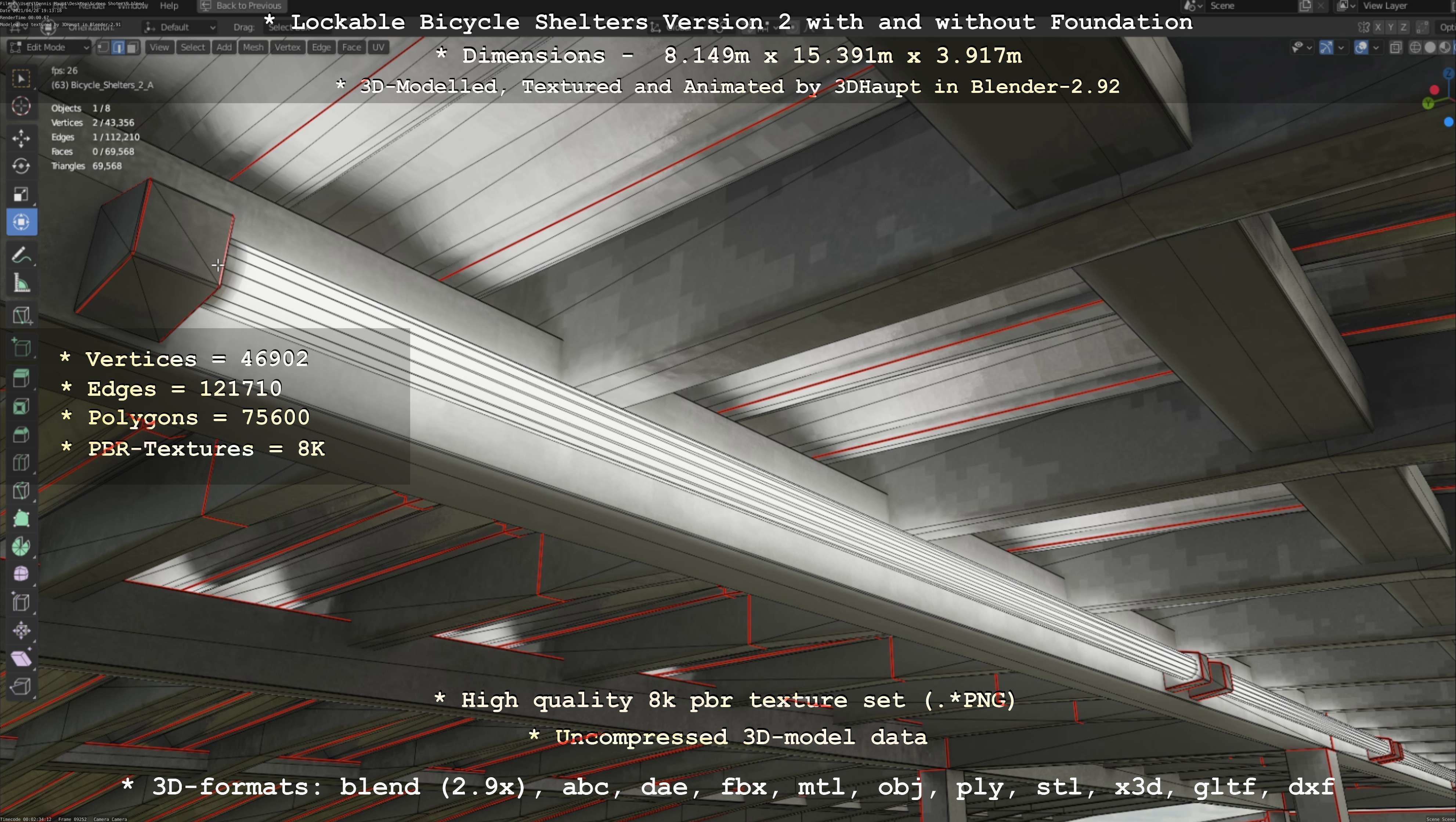 Lockable Bicycle Shelters Version 2 - Fahrradboxen Low-poly 3D model_91