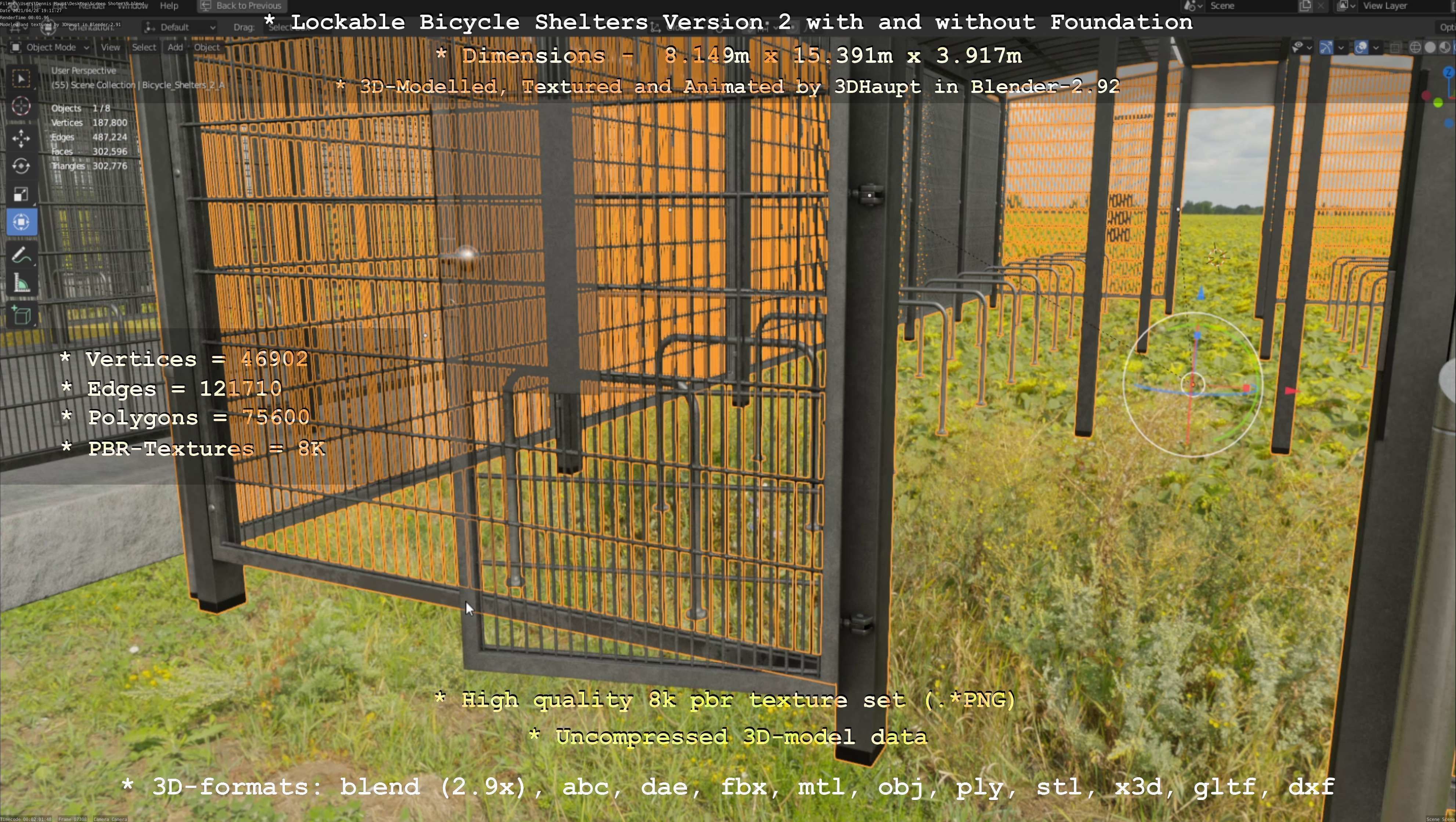 Lockable Bicycle Shelters Version 2 - Fahrradboxen Low-poly 3D model_100
