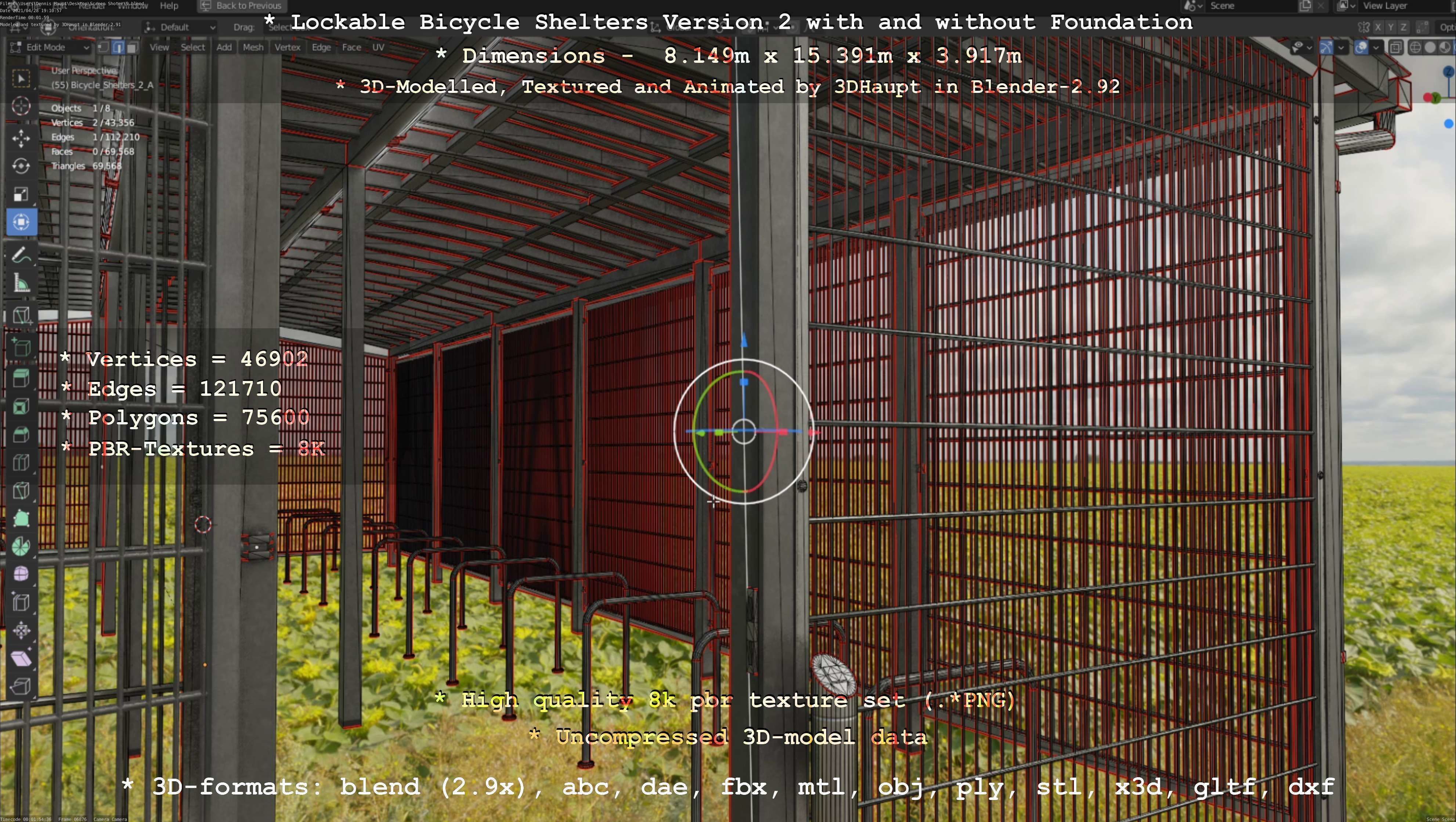 Lockable Bicycle Shelters Version 2 - Fahrradboxen Low-poly 3D model_103