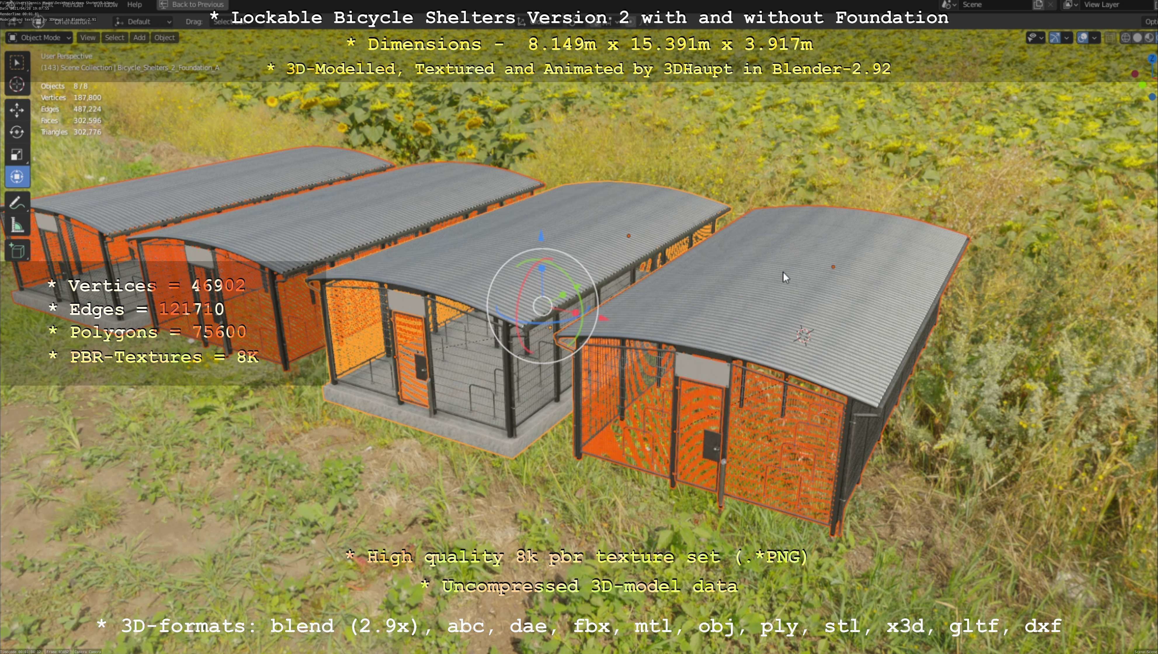 Lockable Bicycle Shelters Version 2 - Fahrradboxen Low-poly 3D model_52