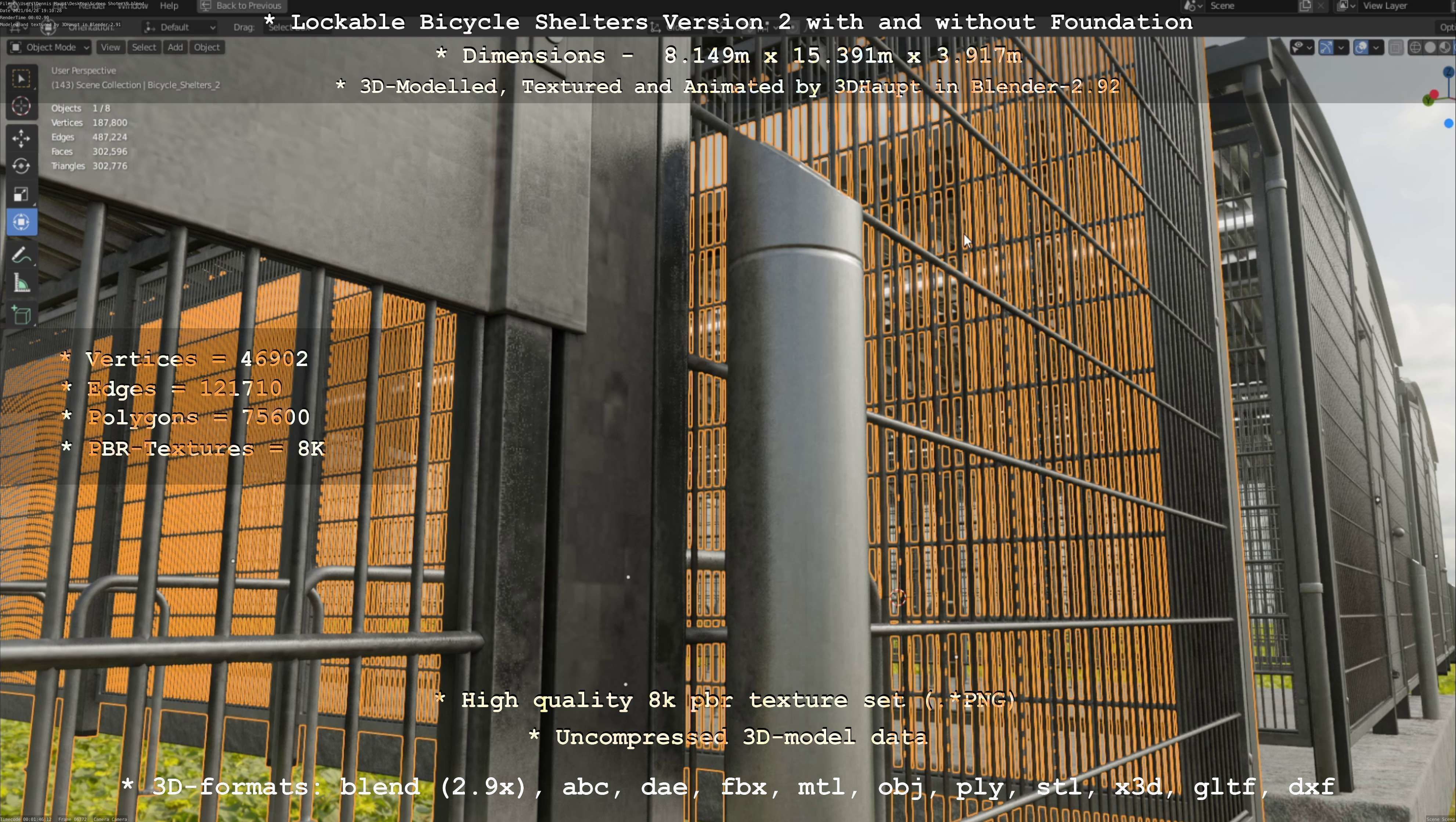 Lockable Bicycle Shelters Version 2 - Fahrradboxen Low-poly 3D model_147