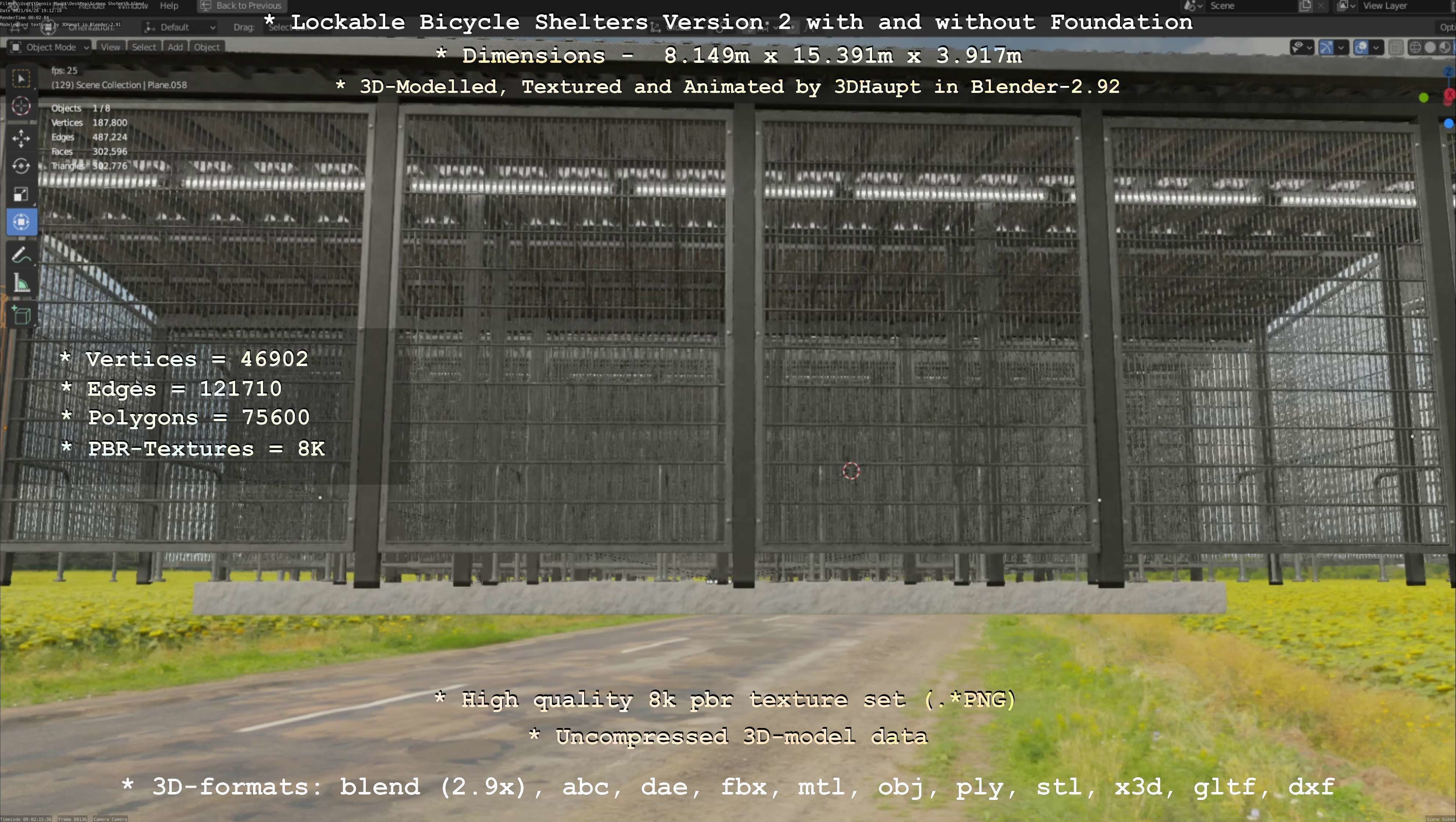 Lockable Bicycle Shelters Version 2 - Fahrradboxen Low-poly 3D model_107