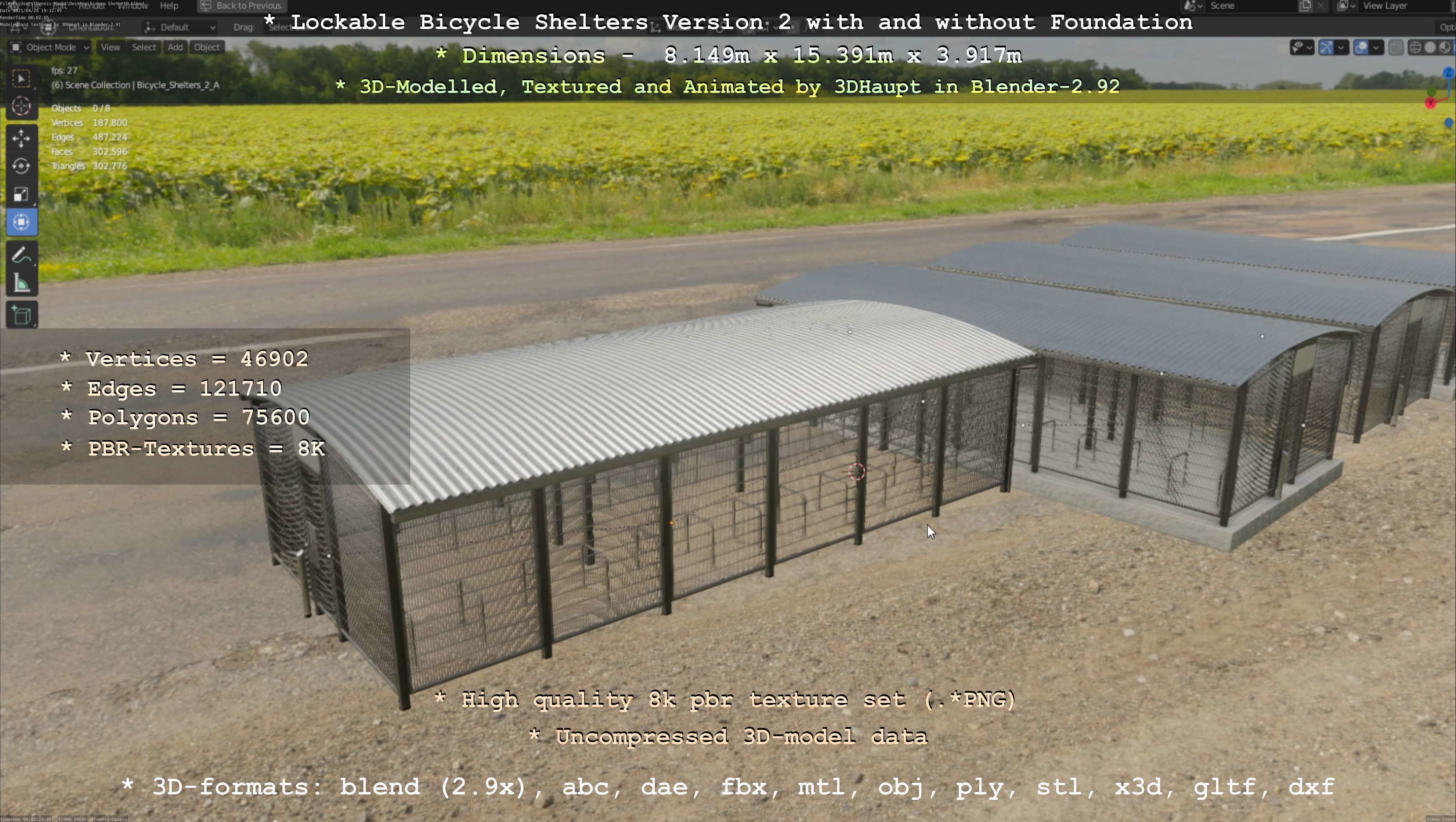 Lockable Bicycle Shelters Version 2 - Fahrradboxen Low-poly 3D model_106