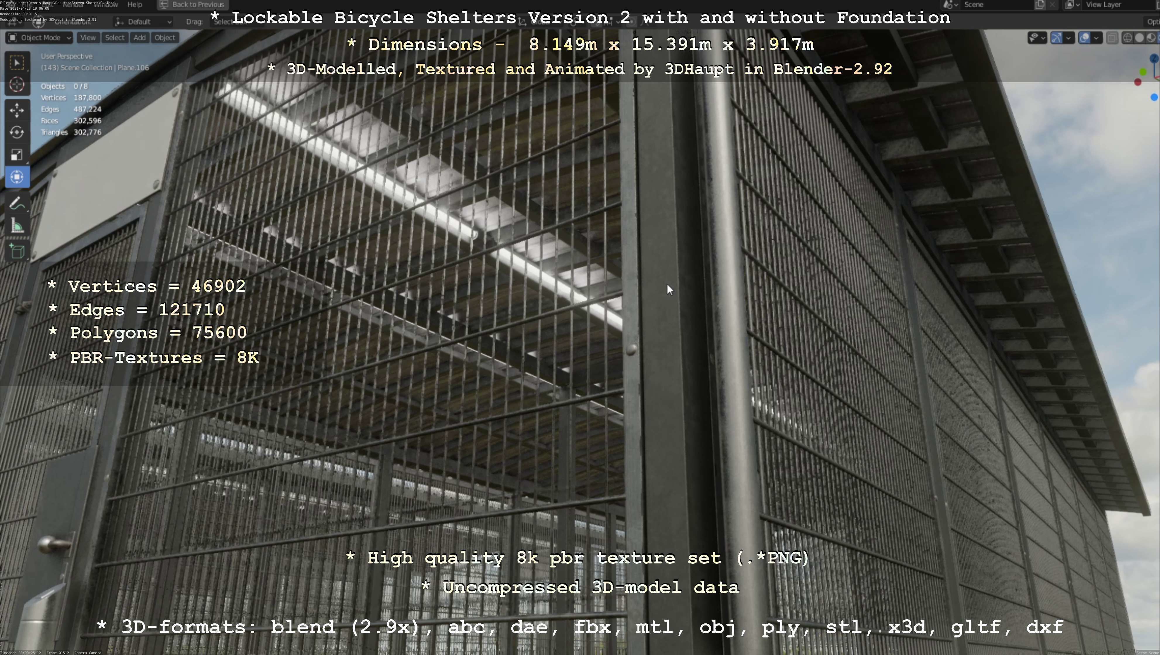 Lockable Bicycle Shelters Version 2 - Fahrradboxen Low-poly 3D model_32