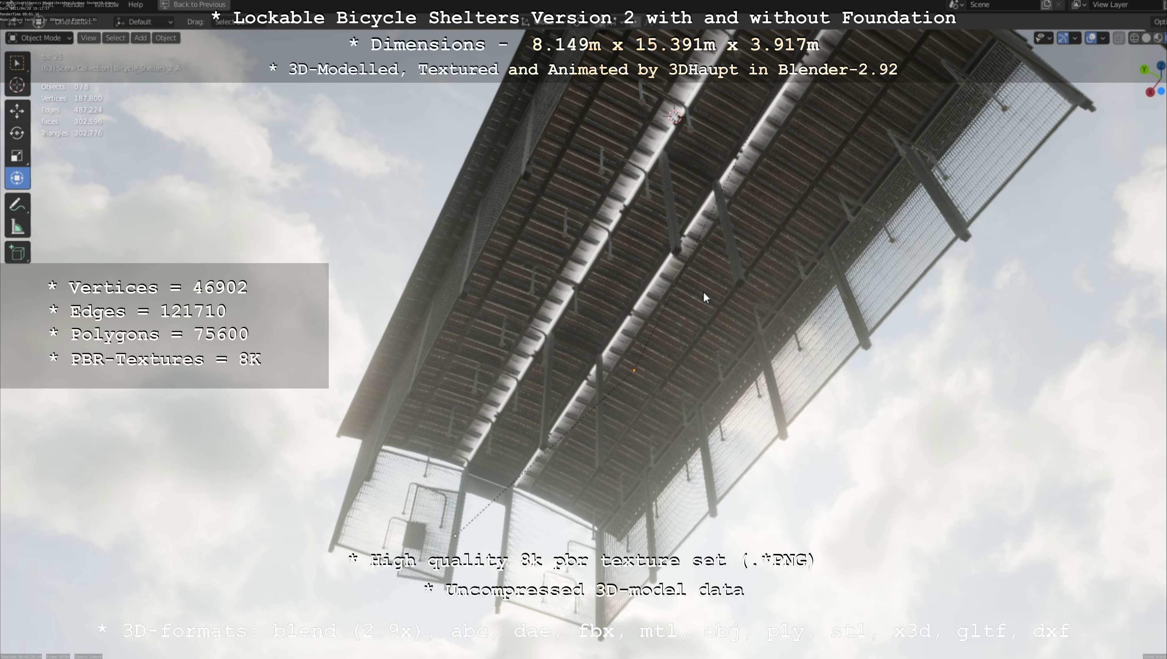 Lockable Bicycle Shelters Version 2 - Fahrradboxen Low-poly 3D model_84