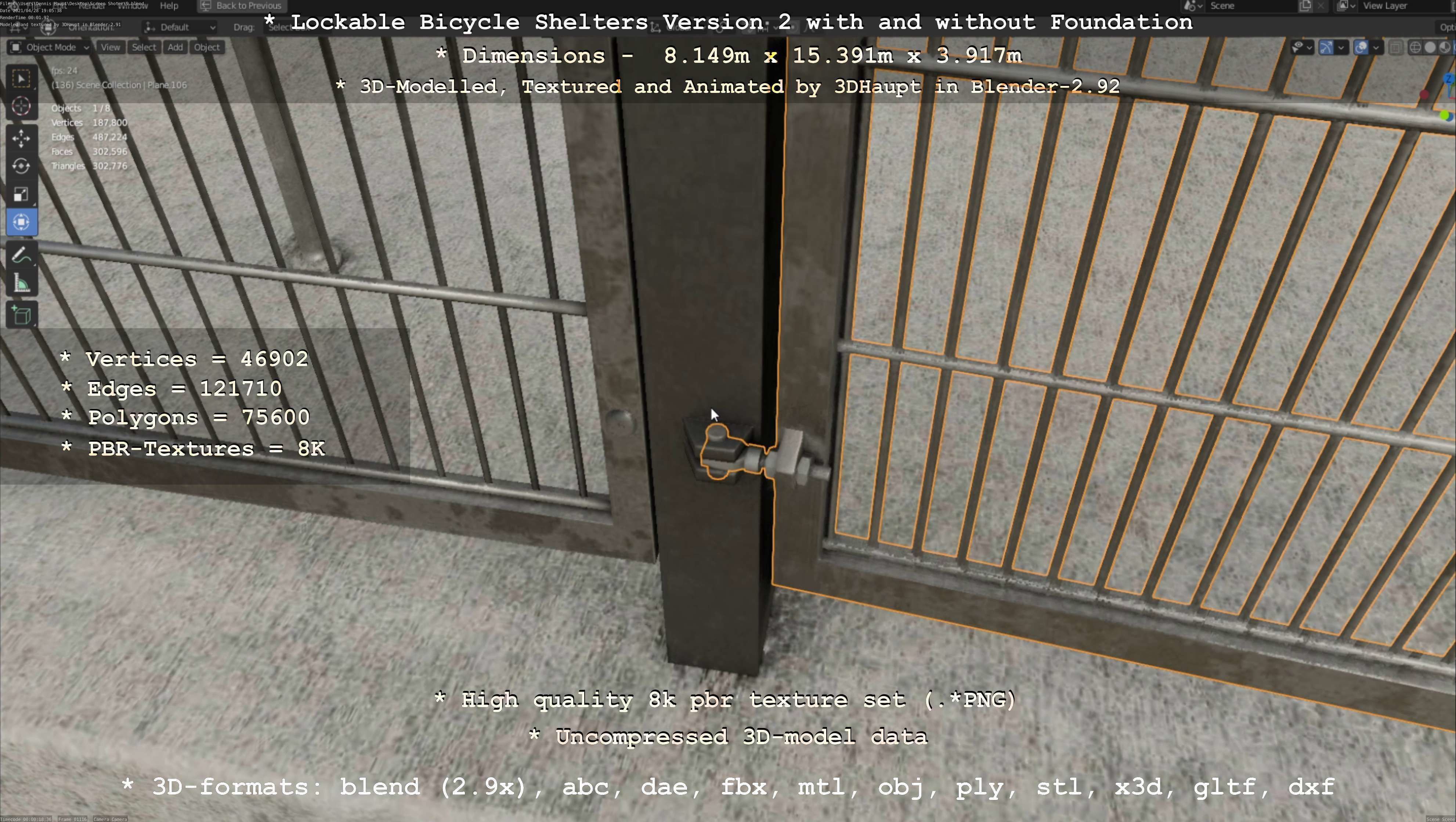 Lockable Bicycle Shelters Version 2 - Fahrradboxen Low-poly 3D model_121