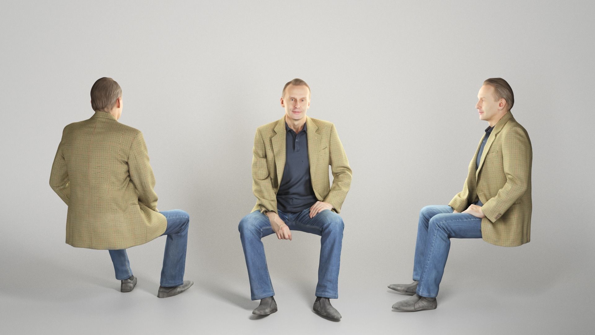 Sitting man in jacket 292 Low-poly 3D model_2