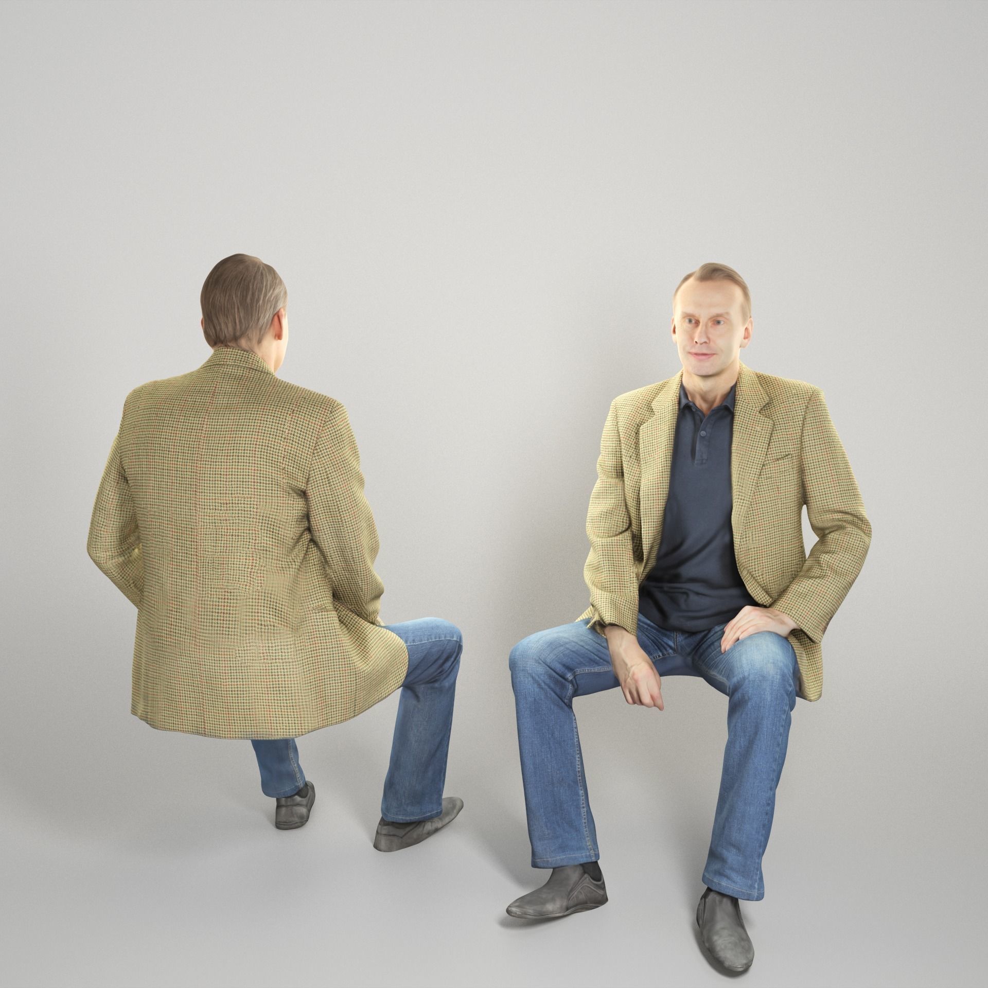 Sitting man in jacket 292 Low-poly 3D model_1