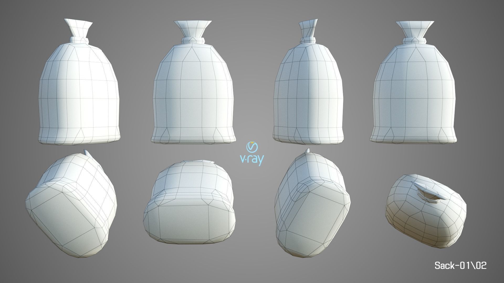 Sack Low Poly group of bags Low-poly 3D model_4