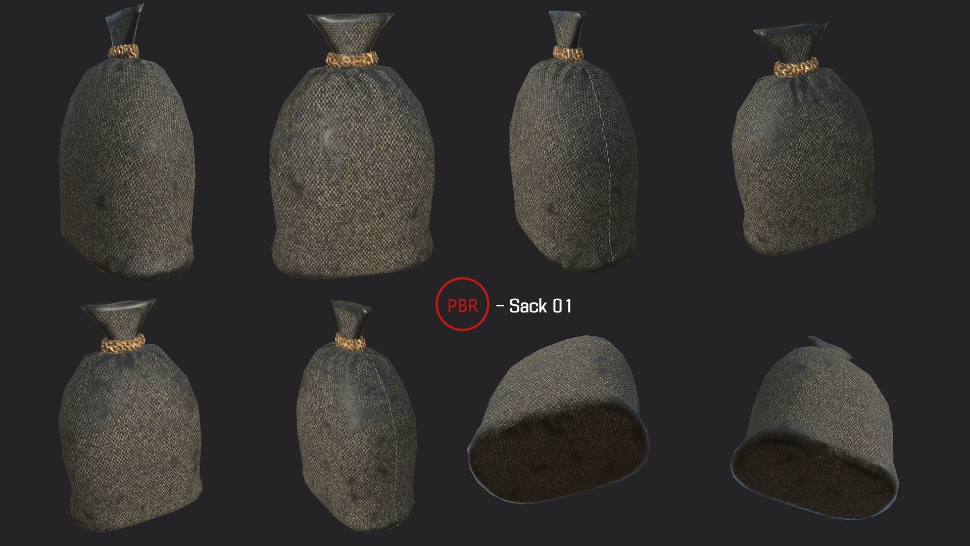 Sack Low Poly group of bags Low-poly 3D model_2