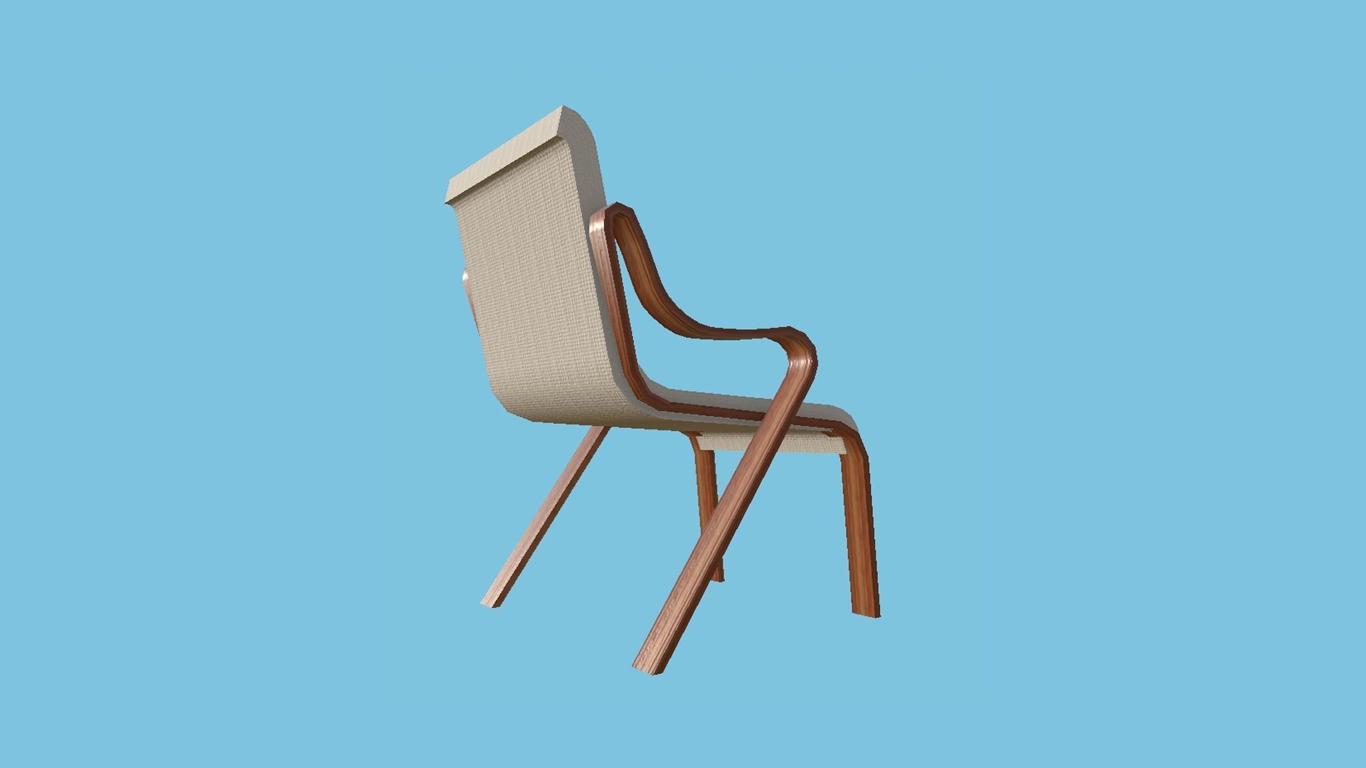 Beige Wood Armchair - Furniture Interior Design Low-poly 3D model_2