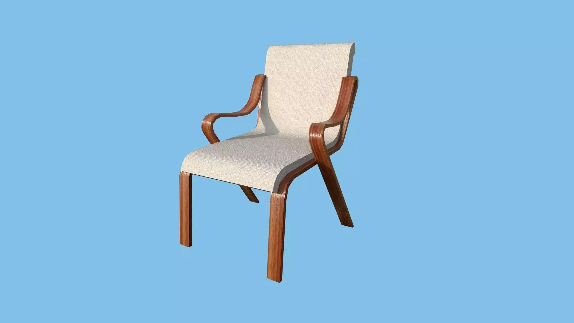 Beige Wood Armchair - Furniture Interior Design Low-poly 3D model_0