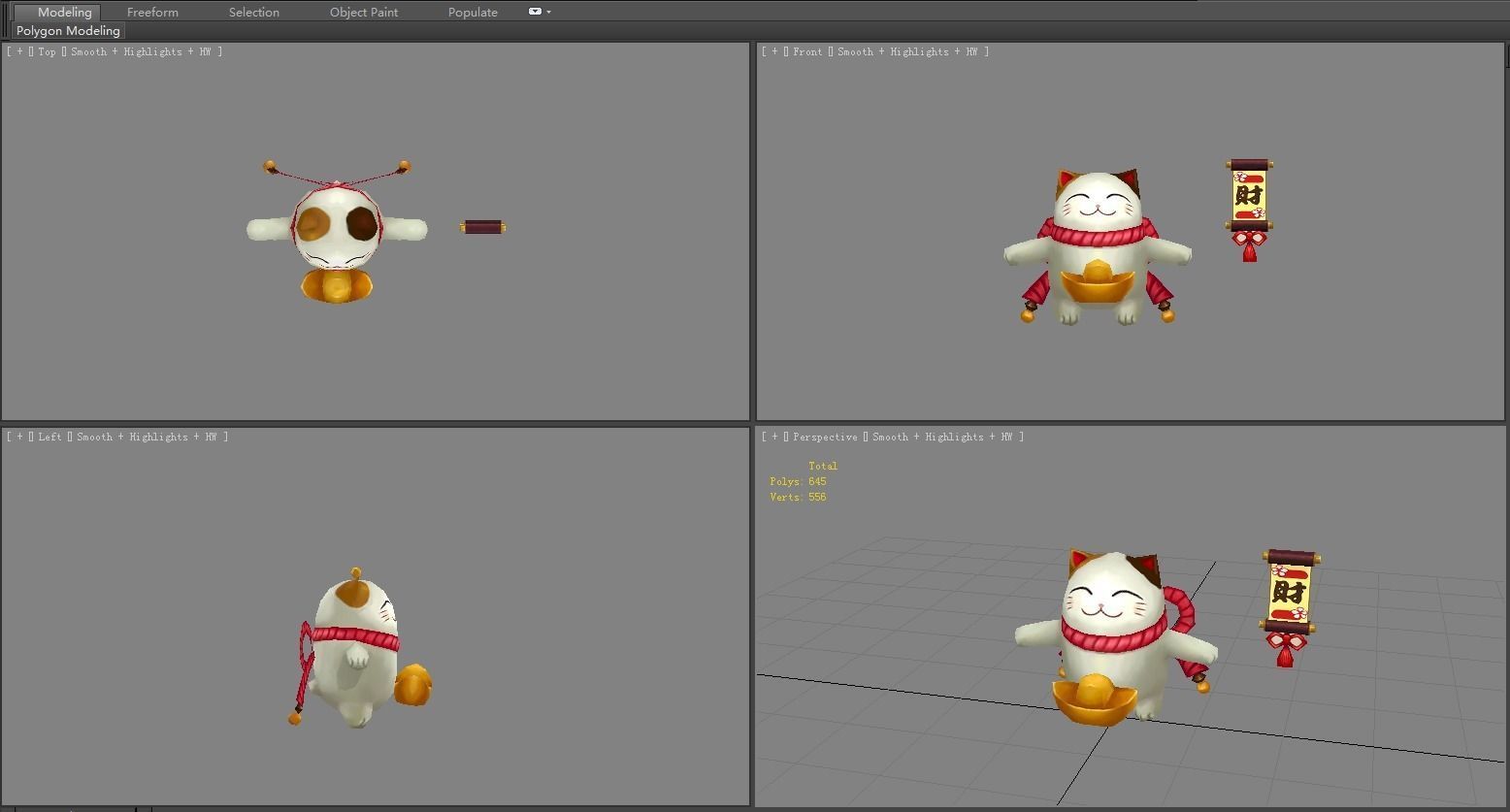 Cartoon Lucky cat Low-poly 3D model_3