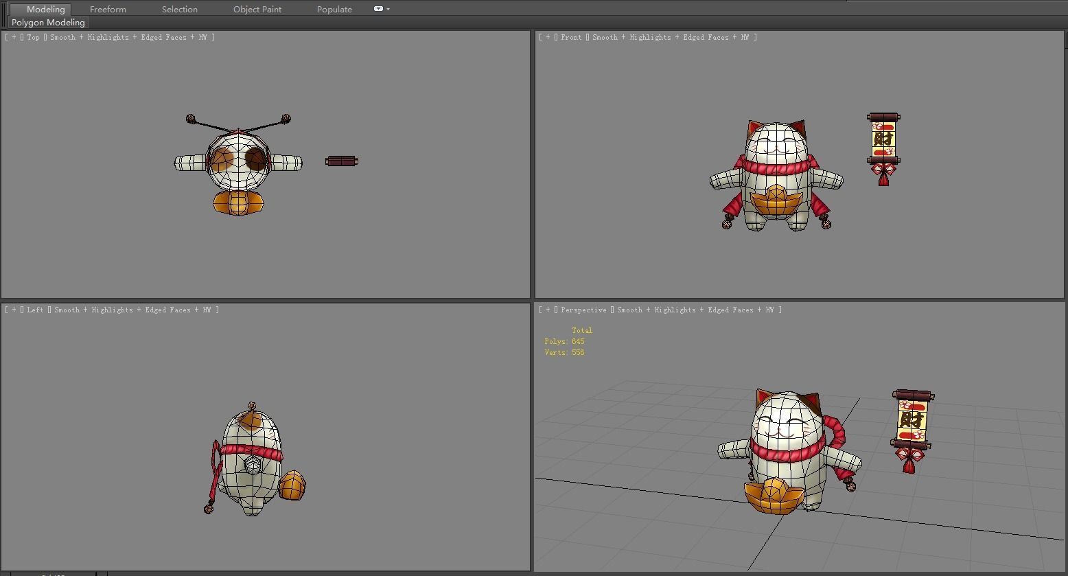 Cartoon Lucky cat Low-poly 3D model_4