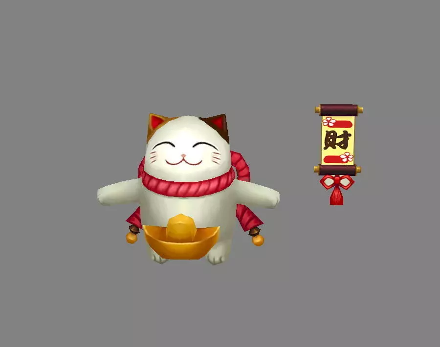 Cartoon Lucky cat Low-poly 3D model_0