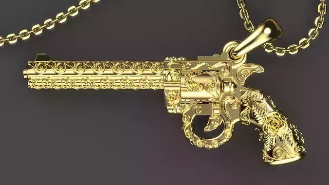 Magnum gun pendant Rose and Skull 3D print model