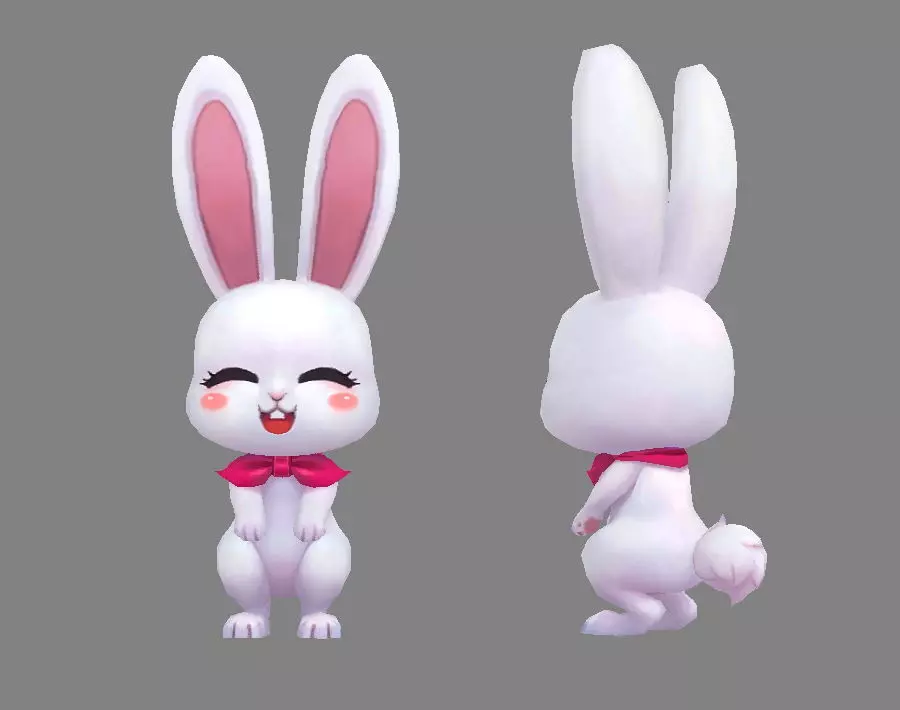 Cartoon little white rabbit Low-poly 3D model_0