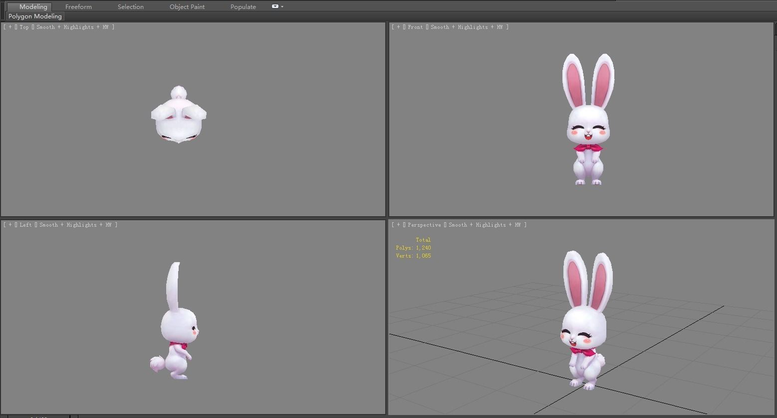 Cartoon little white rabbit Low-poly 3D model_5