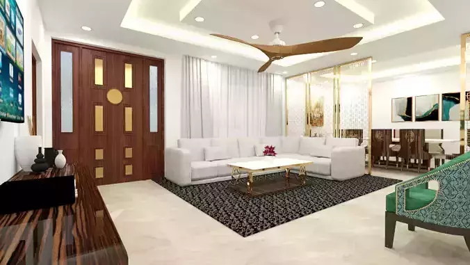 DRAWING living room with ceiling fan