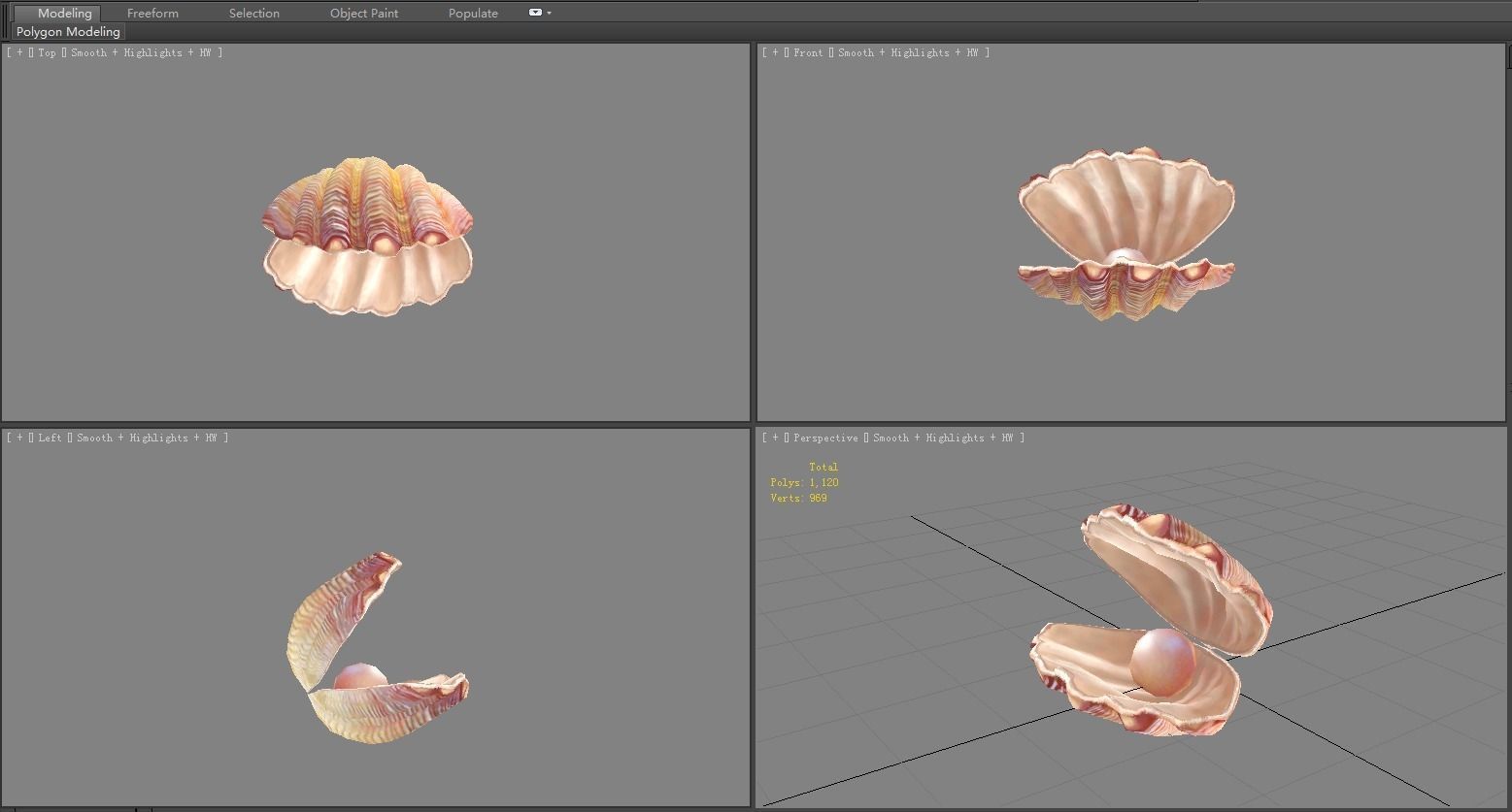 Pearls and shells - mussels Low-poly 3D model_4