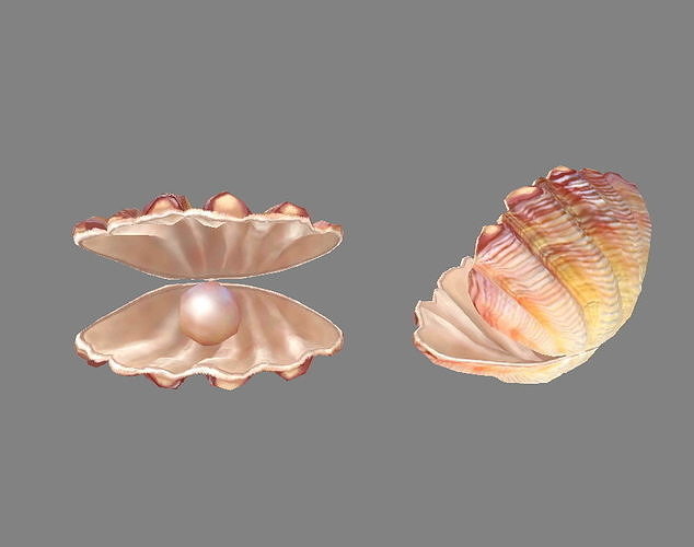 Pearls and shells - mussels Low-poly 3D model