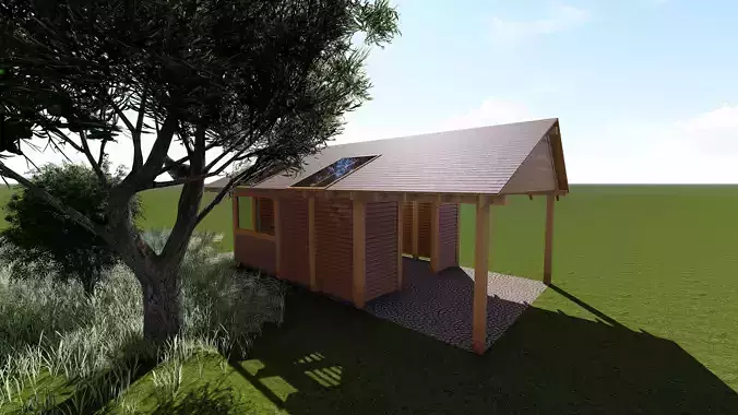 Gazebo wooden shed with roof 3D print model