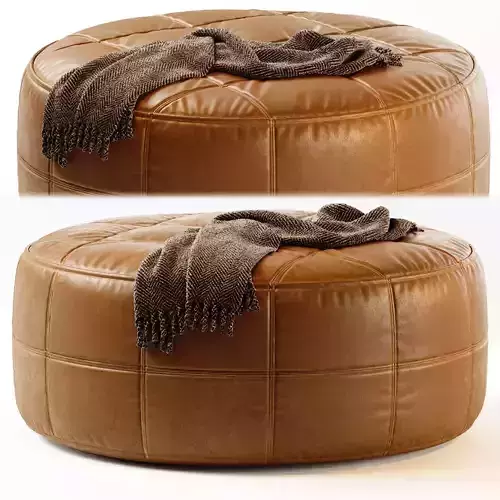 Round Saddle Leather Pouf Ottoman 3D model